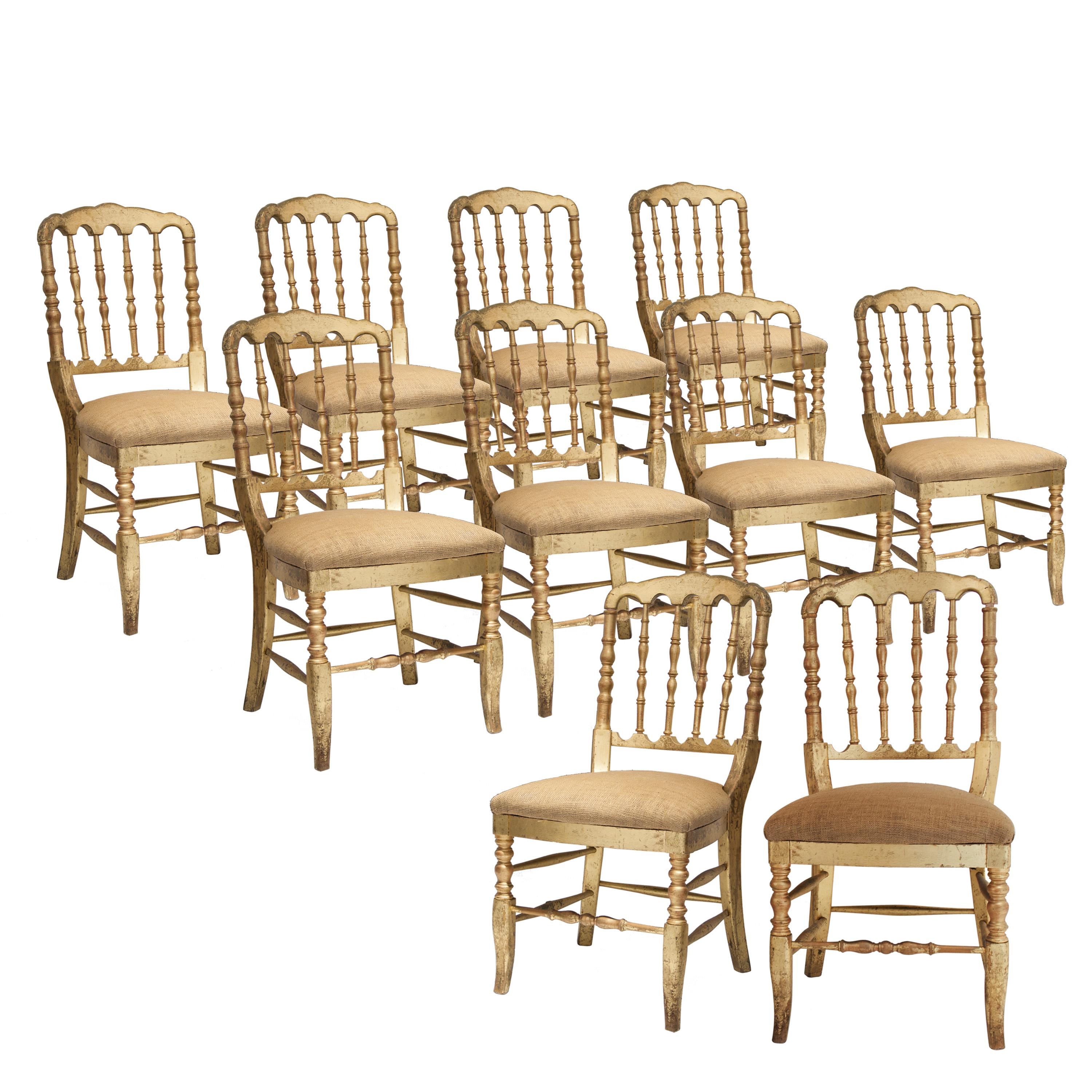 Napoleon III Chiavari Solid Wooden Hand-Crafted Gold Leaf Chairs, France, 1960 For Sale 2