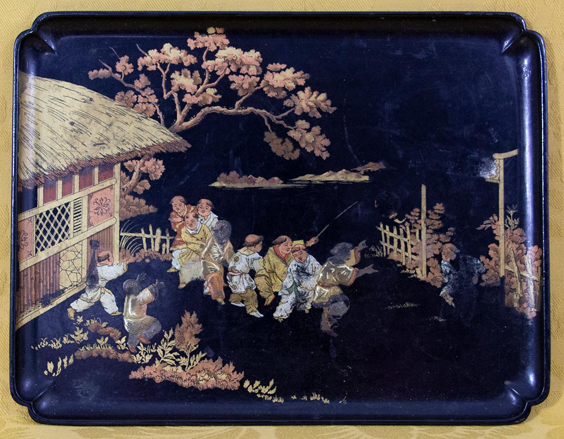 19th Century Napoleon III Chinese Lacquer Box and Tray Writing Kit, Circa 1870