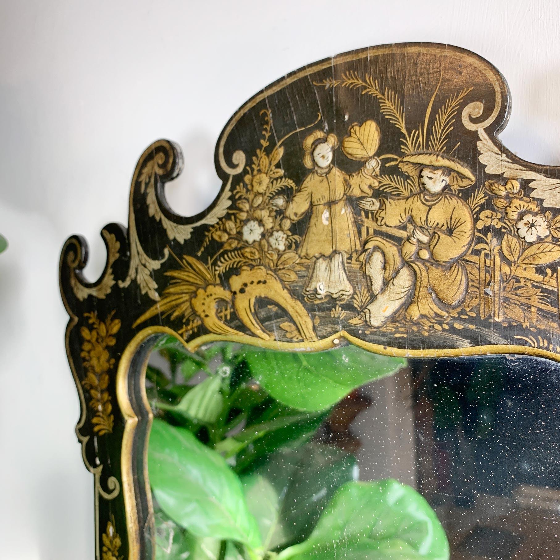Napoleon III Black Chinoiserie Mirror from the estate of Jules Verne For Sale 5