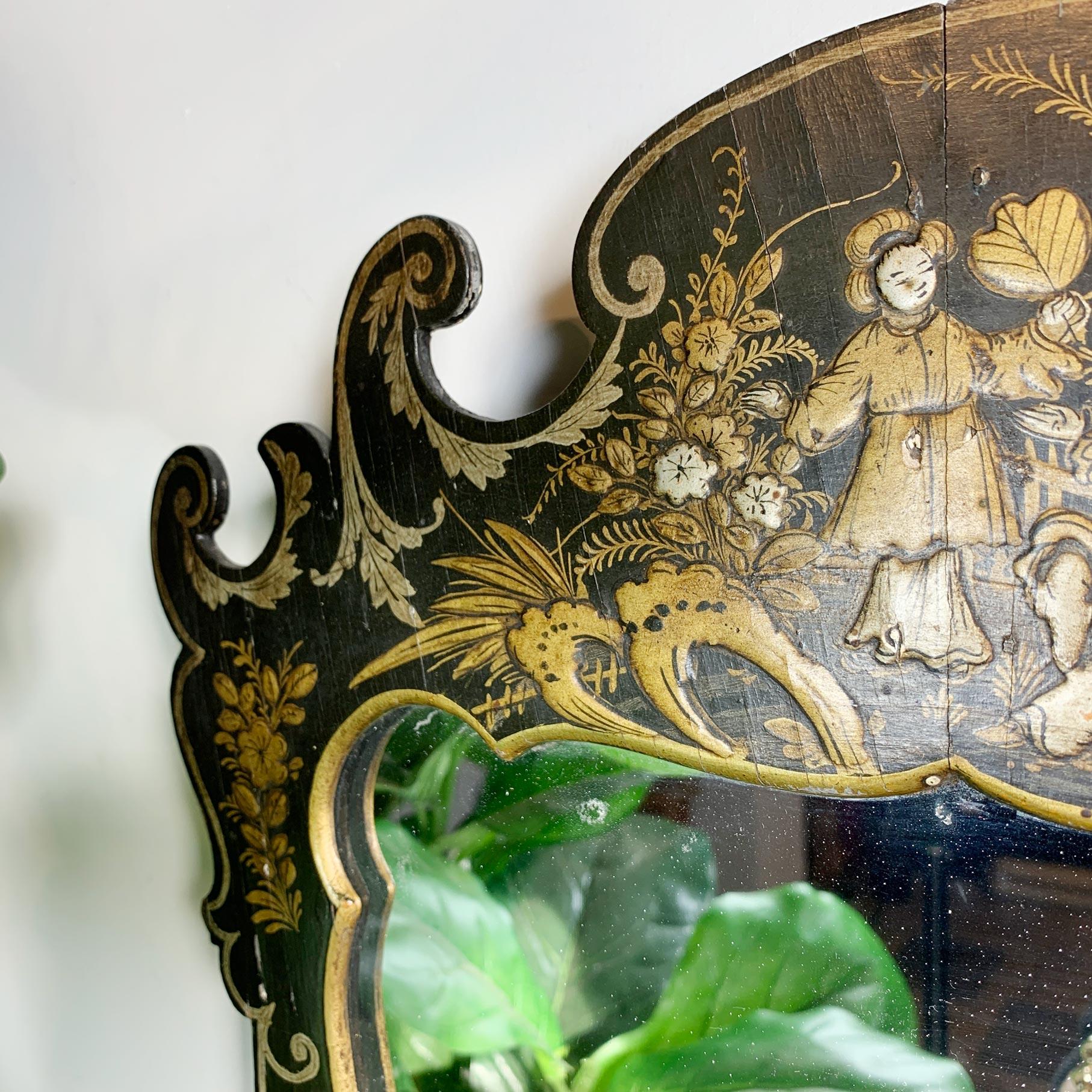 Hand-Carved Napoleon III Black Chinoiserie Mirror from the estate of Jules Verne For Sale