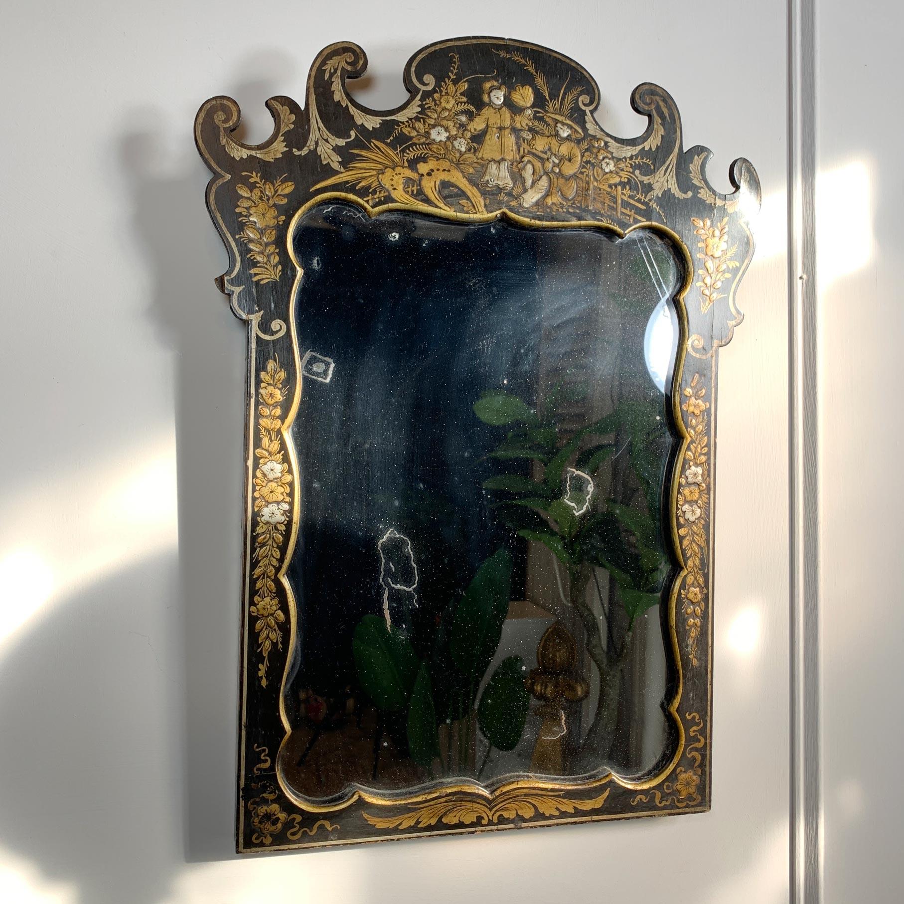 Napoleon III Black Chinoiserie Mirror from the estate of Jules Verne In Good Condition For Sale In Hastings, GB