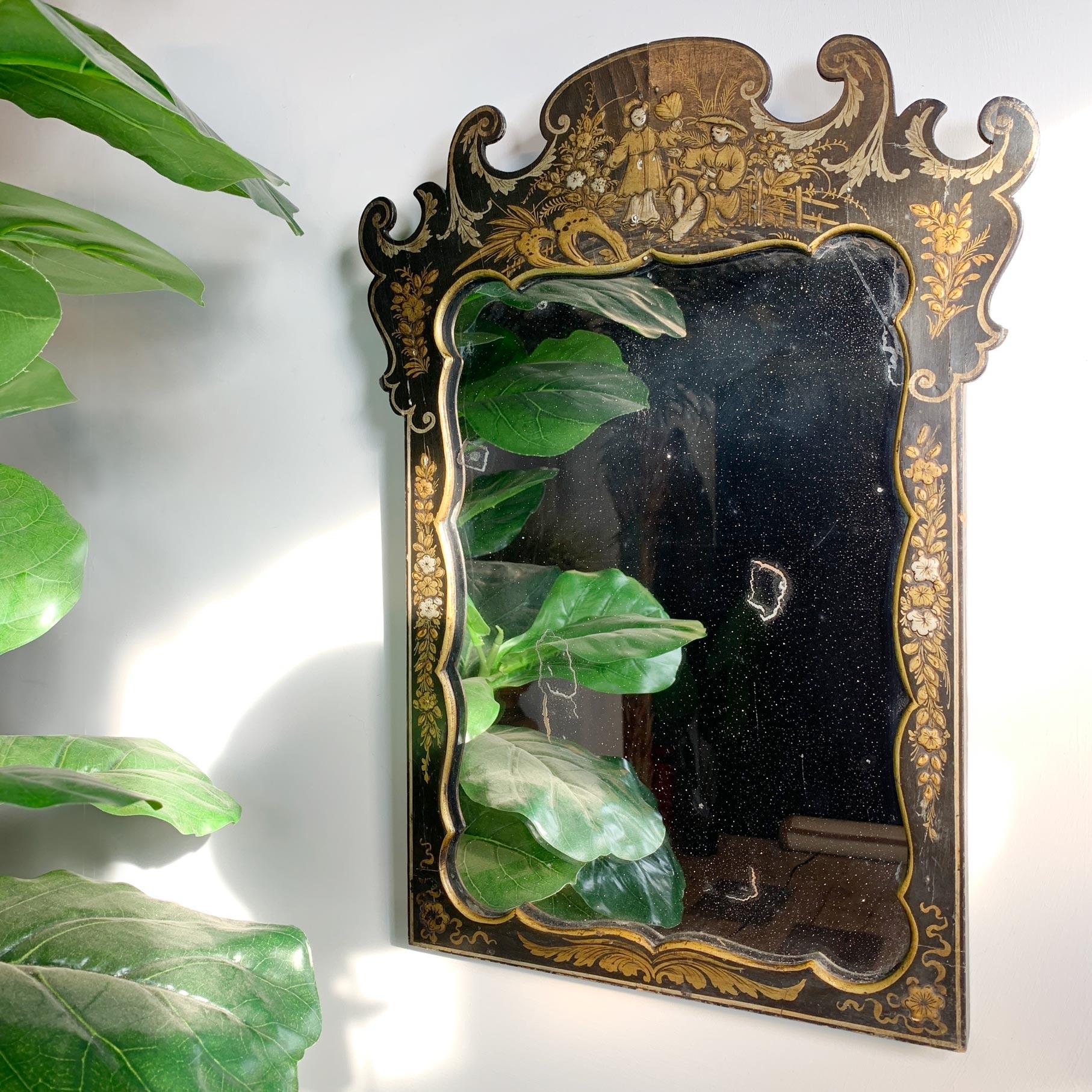 Napoleon III Black Chinoiserie Mirror from the estate of Jules Verne For Sale 2