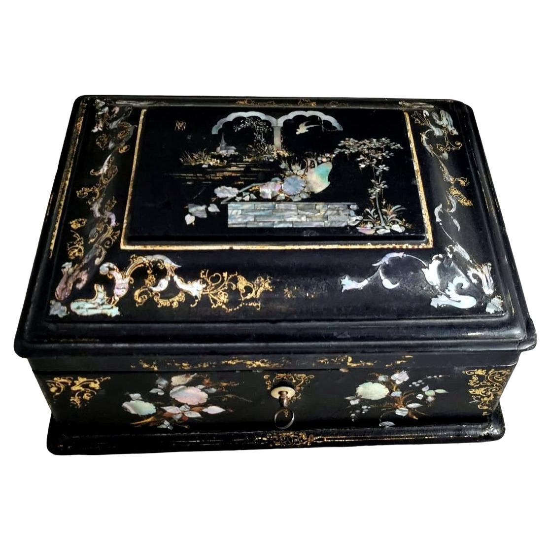 Napoleon III Chinoserie Large French Box with Decorations