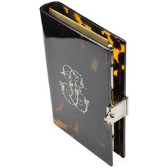 Antique Napoleon III Classique Carnet De Bal Turtle Shell Note Book with Silver Pencil