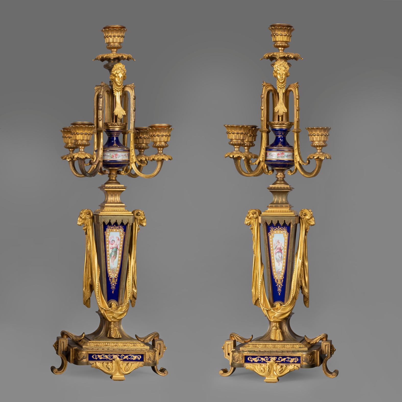 French Napoleon III Clock Garniture Designed by Sévin, Cast by Barbedienne For Sale