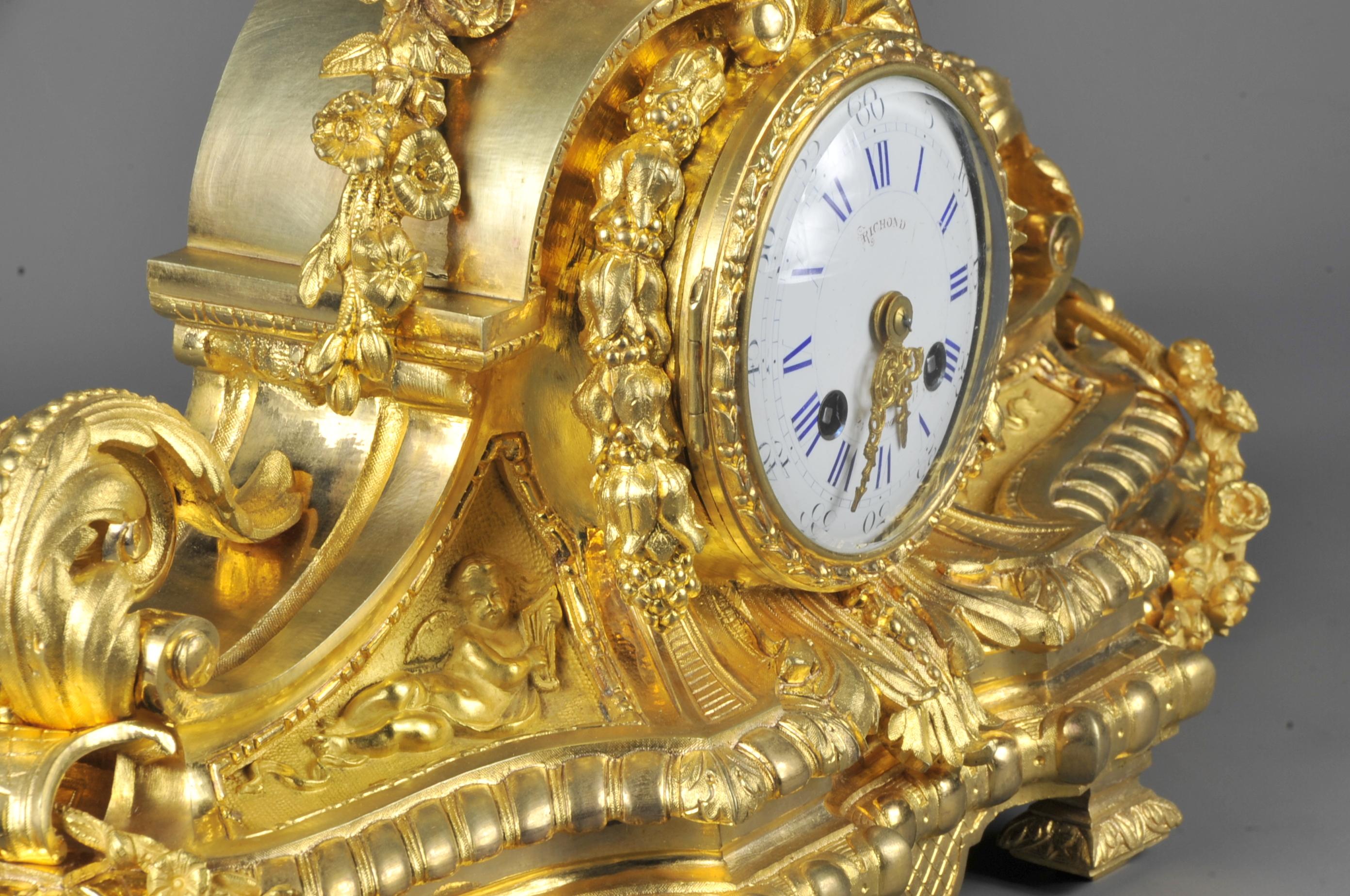 Napoleon III Clock in Gilt Bronze Signed Benoît Félix Richond in Paris For Sale 3
