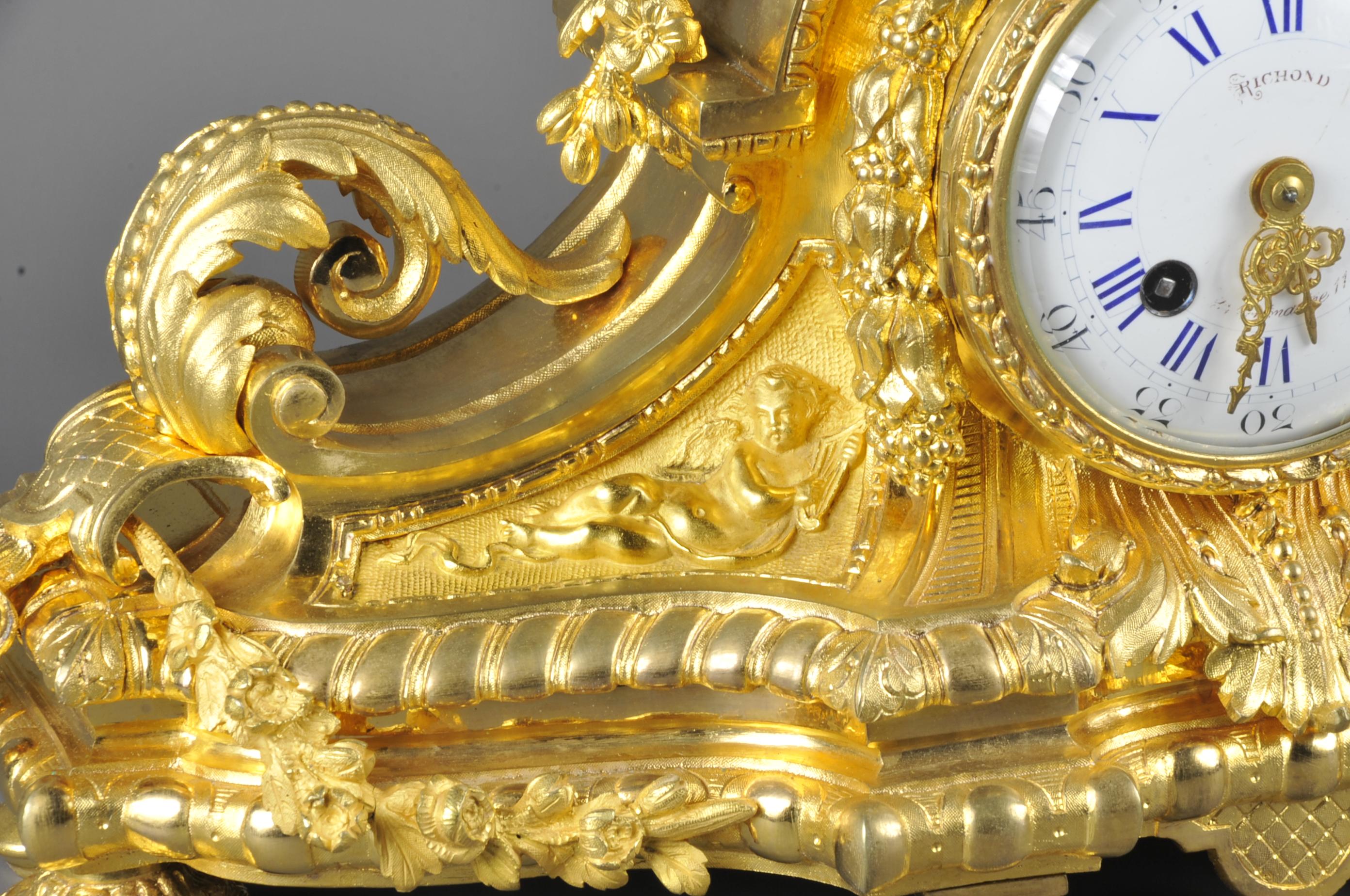 French Napoleon III Clock in Gilt Bronze Signed Benoît Félix Richond in Paris For Sale