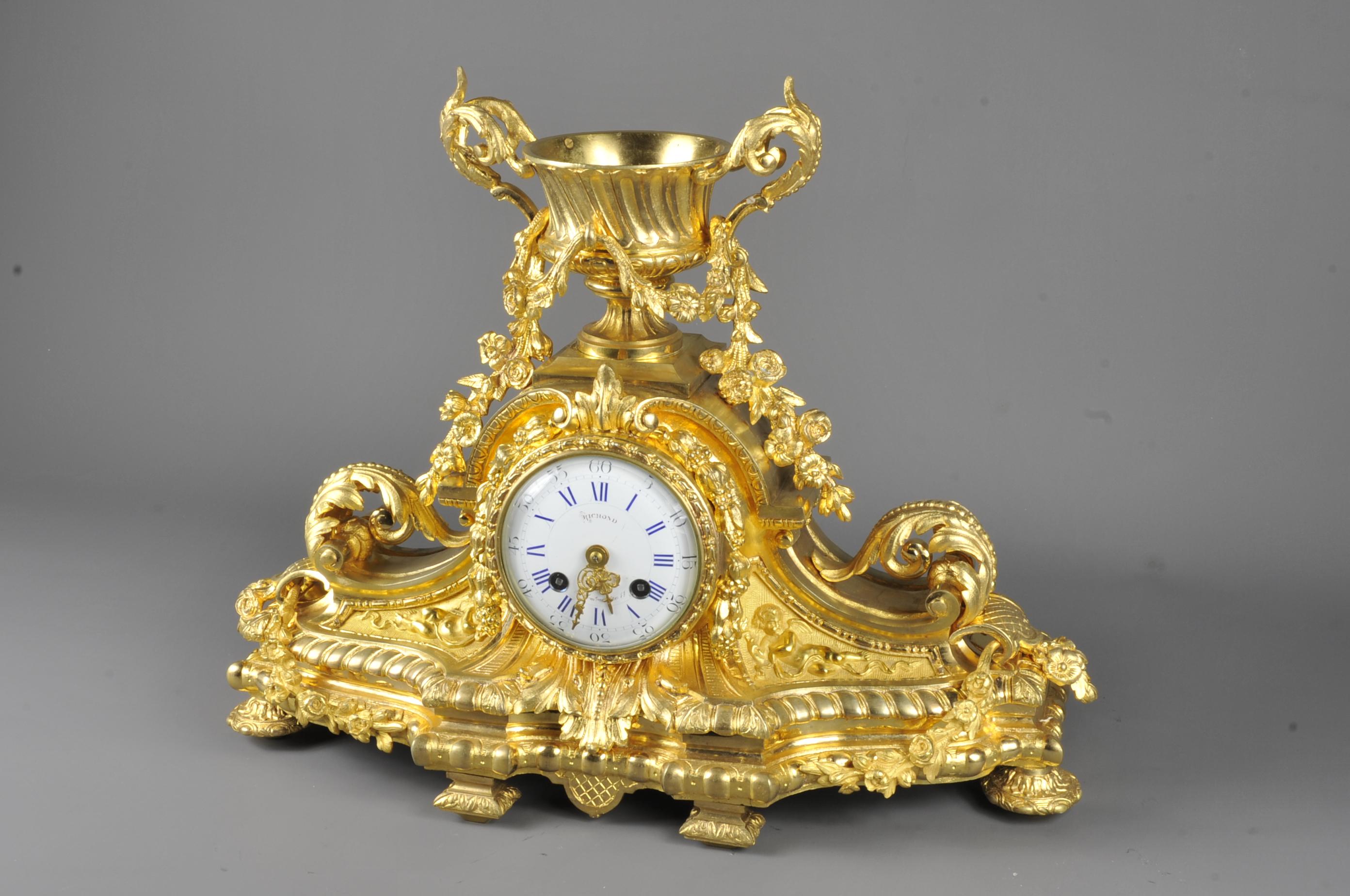 19th Century Napoleon III Clock in Gilt Bronze Signed Benoît Félix Richond in Paris