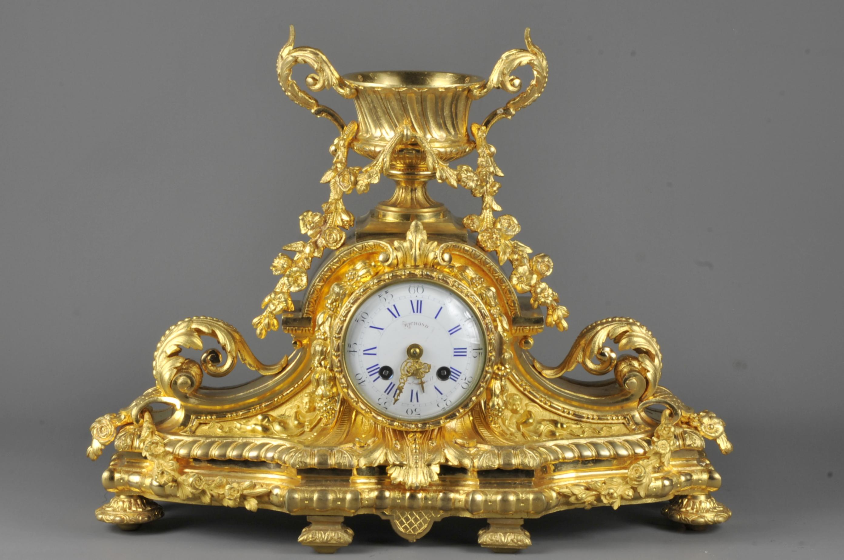 Ormolu Napoleon III Clock in Gilt Bronze Signed Benoît Félix Richond in Paris