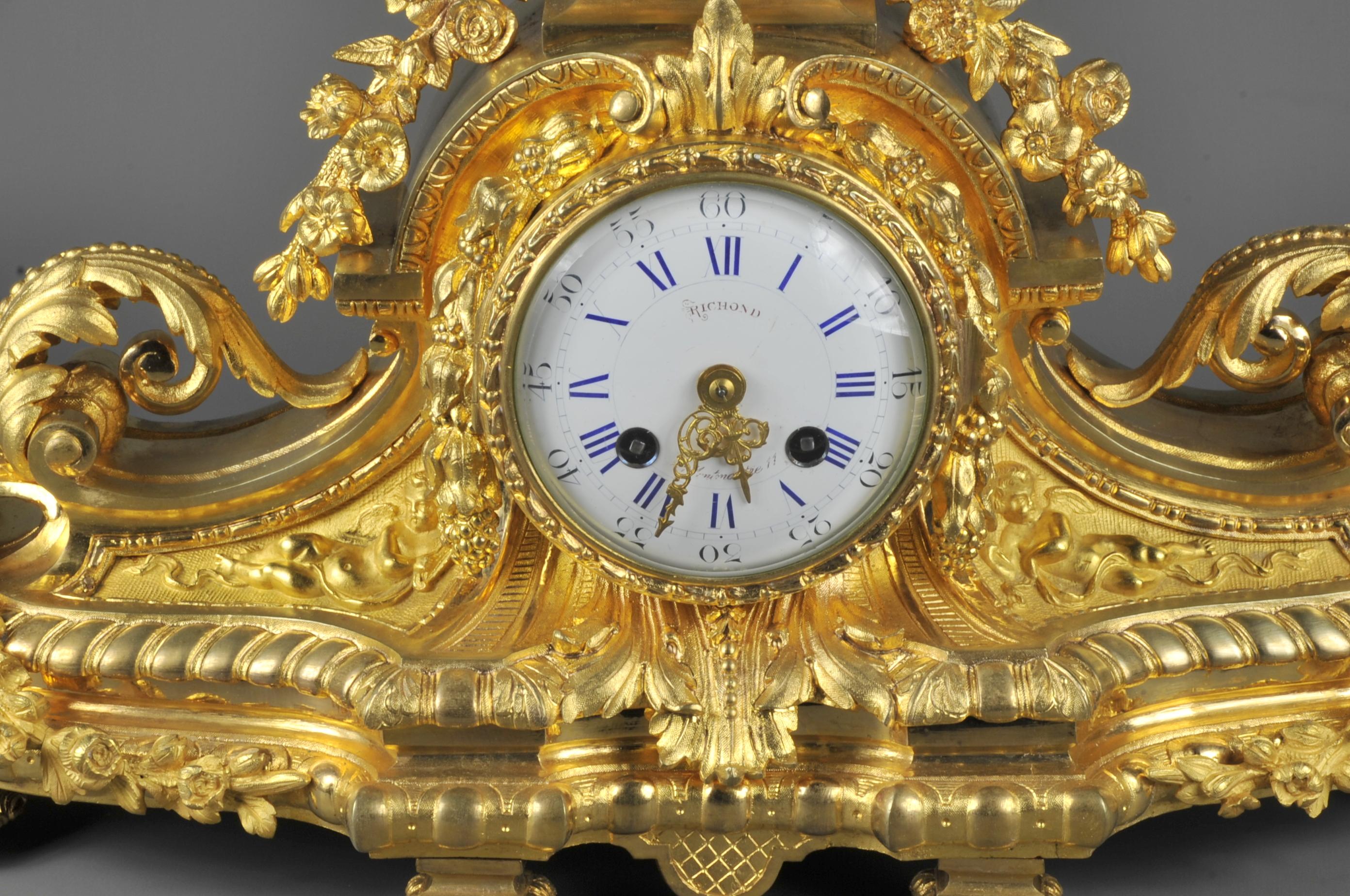 Napoleon III Clock in Gilt Bronze Signed Benoît Félix Richond in Paris 1