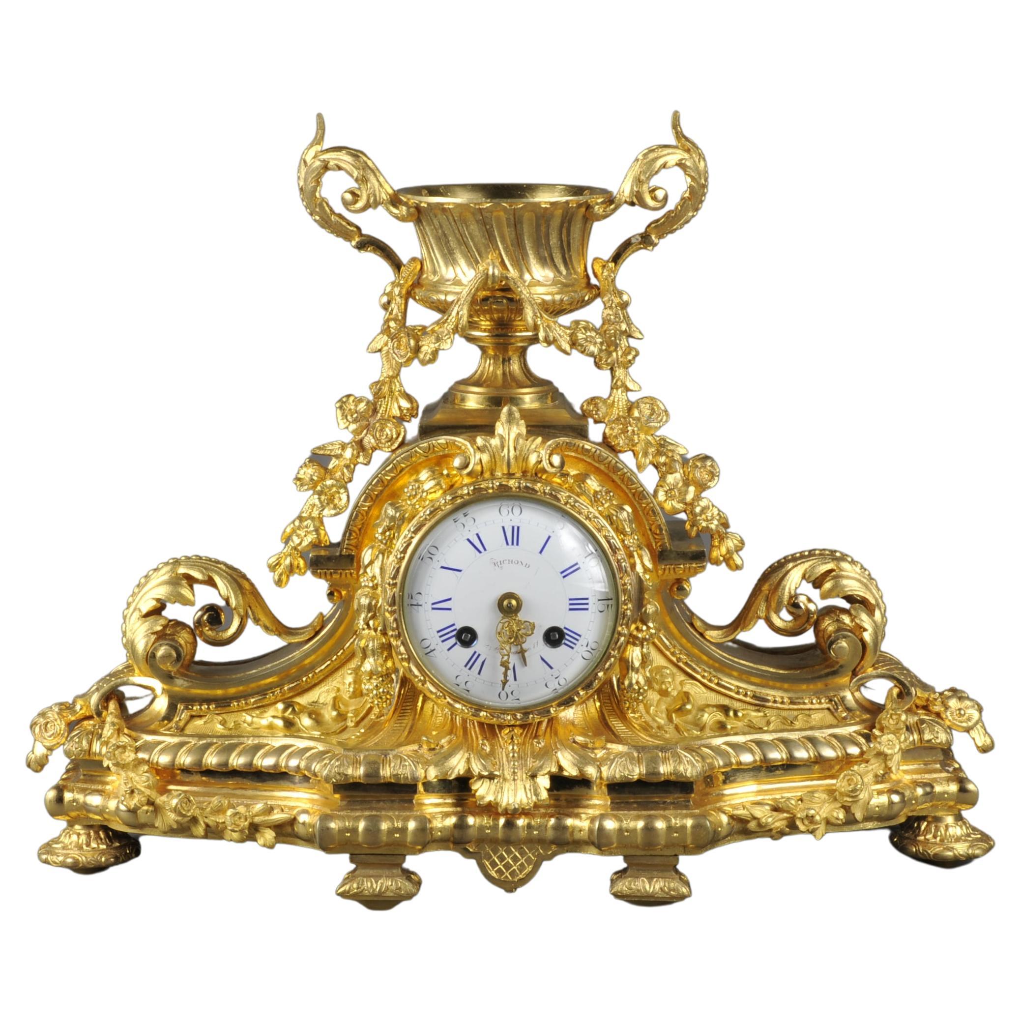 Napoleon III Clock in Gilt Bronze Signed Benoît Félix Richond in Paris For Sale