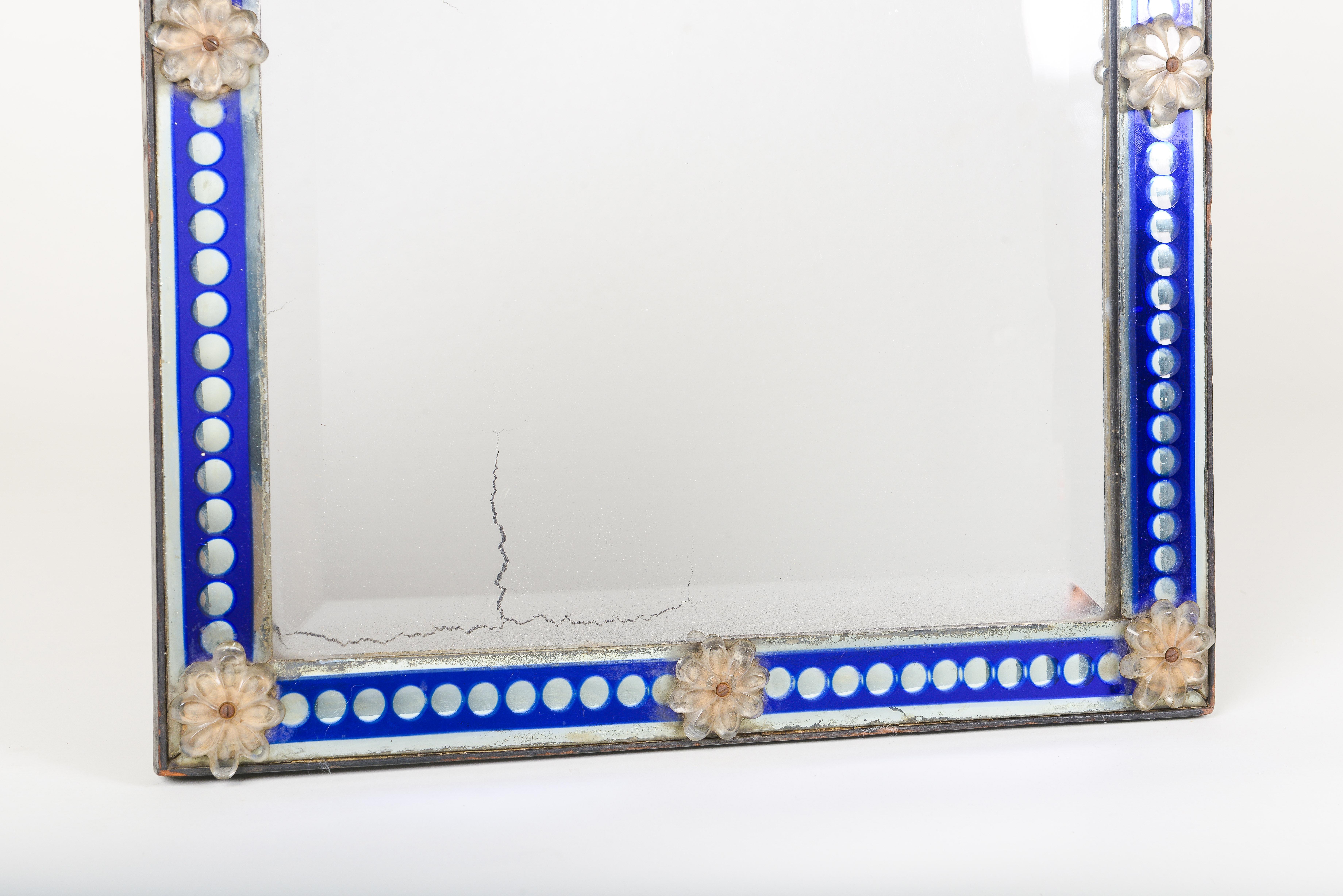 Napoleon III Cobalt and Clear Glass Table Mirror In Good Condition In New York, NY