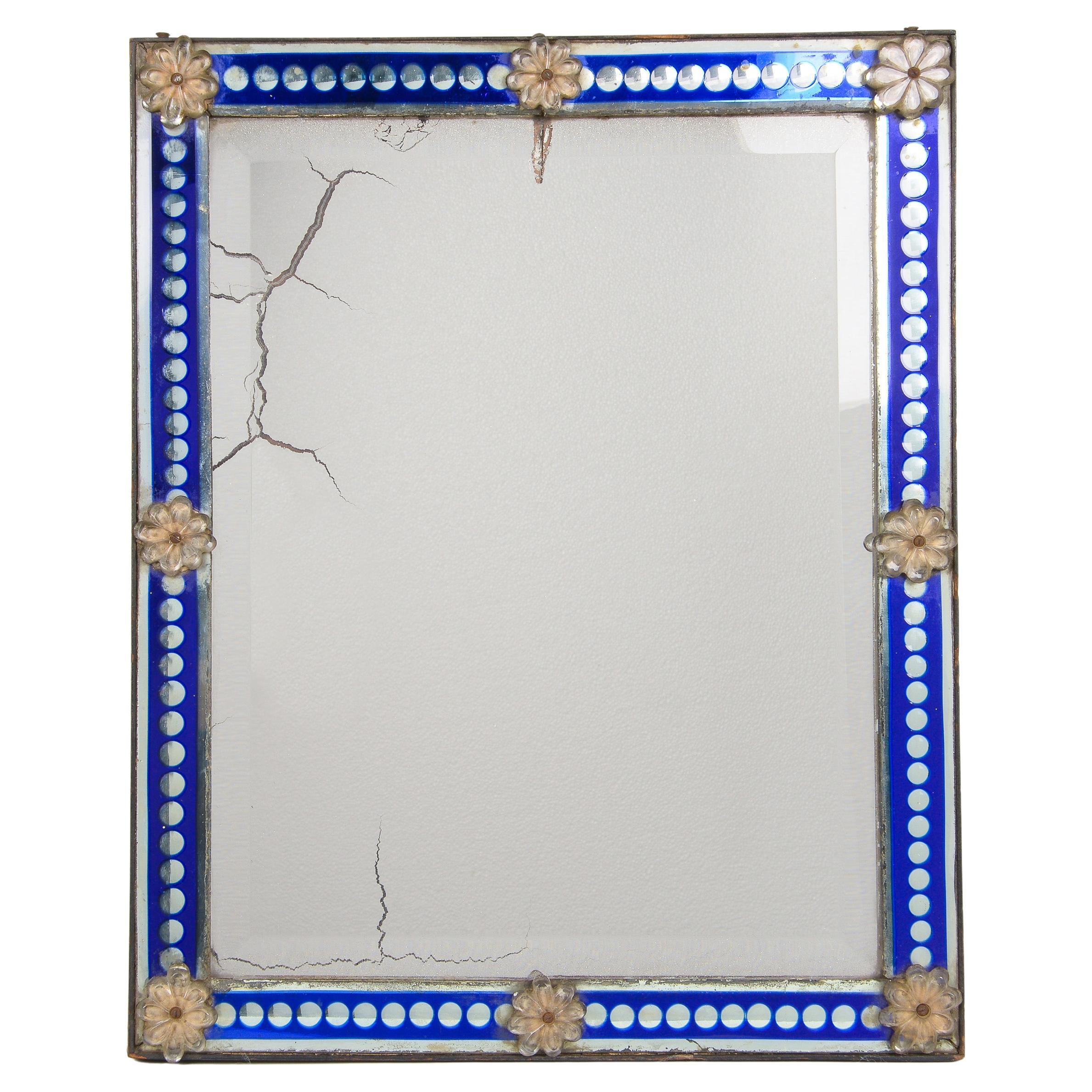 Napoleon III Cobalt and Clear Glass Table Mirror