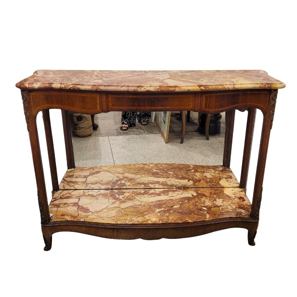 Fait main Table console Napoléon III, Faubourg St Honoré Signée Wood Marble and Mirror Fra en vente
