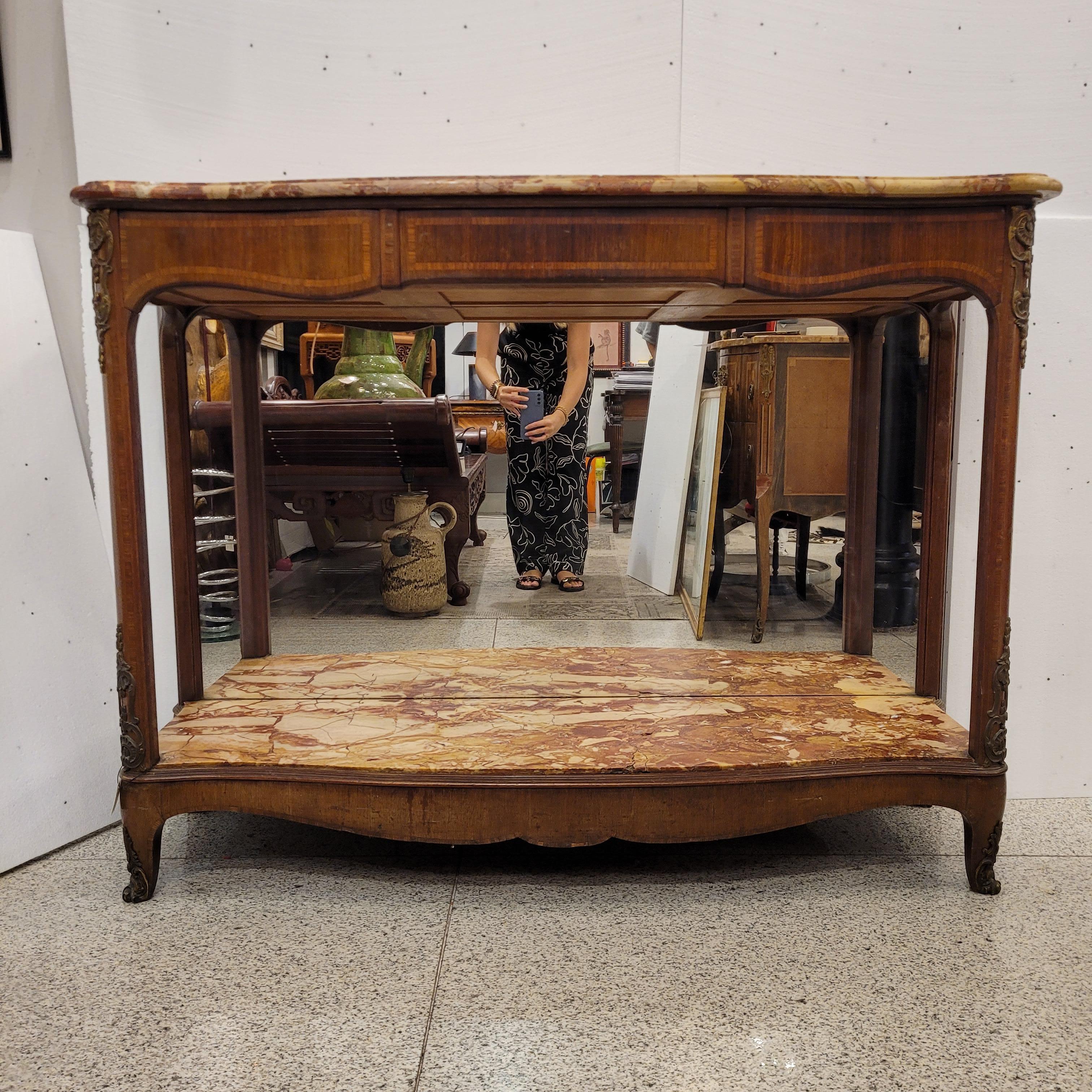 Fin du XIXe siècle Table console Napoléon III, Faubourg St Honoré Signée Wood Marble and Mirror Fra en vente