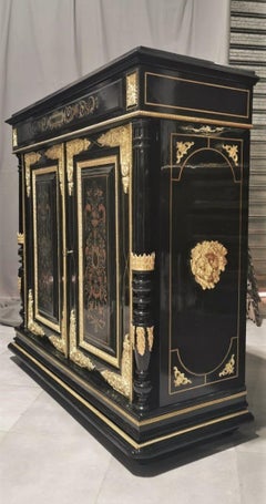 Napoleon III Copper Brass Pewter Cabinet in Boulle Style Marquetry, France 1880