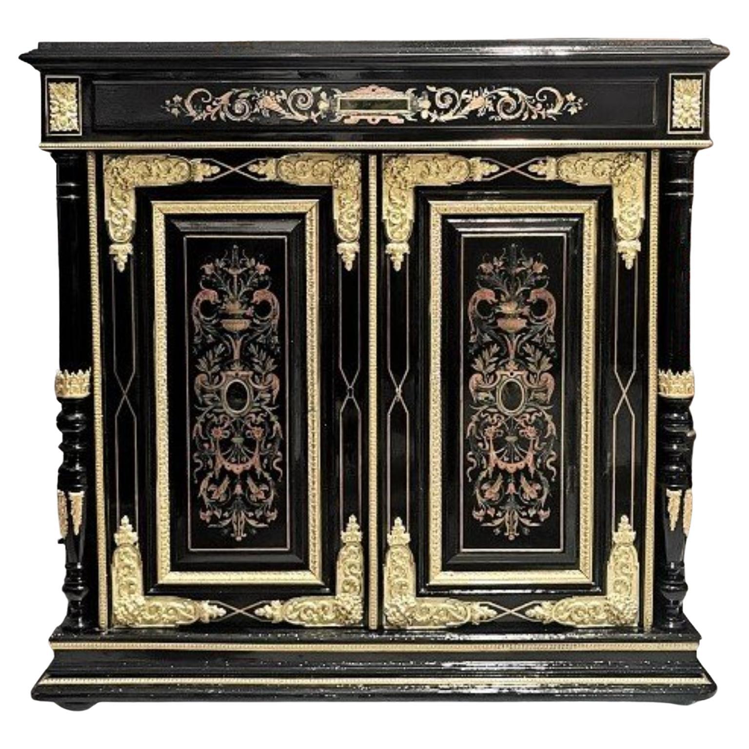 Napoleon III Copper Brass Pewter Cabinet in Boulle Style Marquetry, France 1880