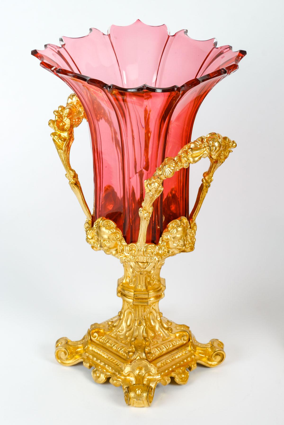 Napoleon III Crystal Set Consisting of a Bowl and Two Cornet Vases. 2