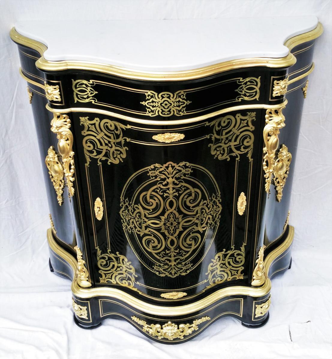 Napoleon III Curved Unique Cabinet in Boulle Marquetry, France, 19th Century (Geschwärzt)