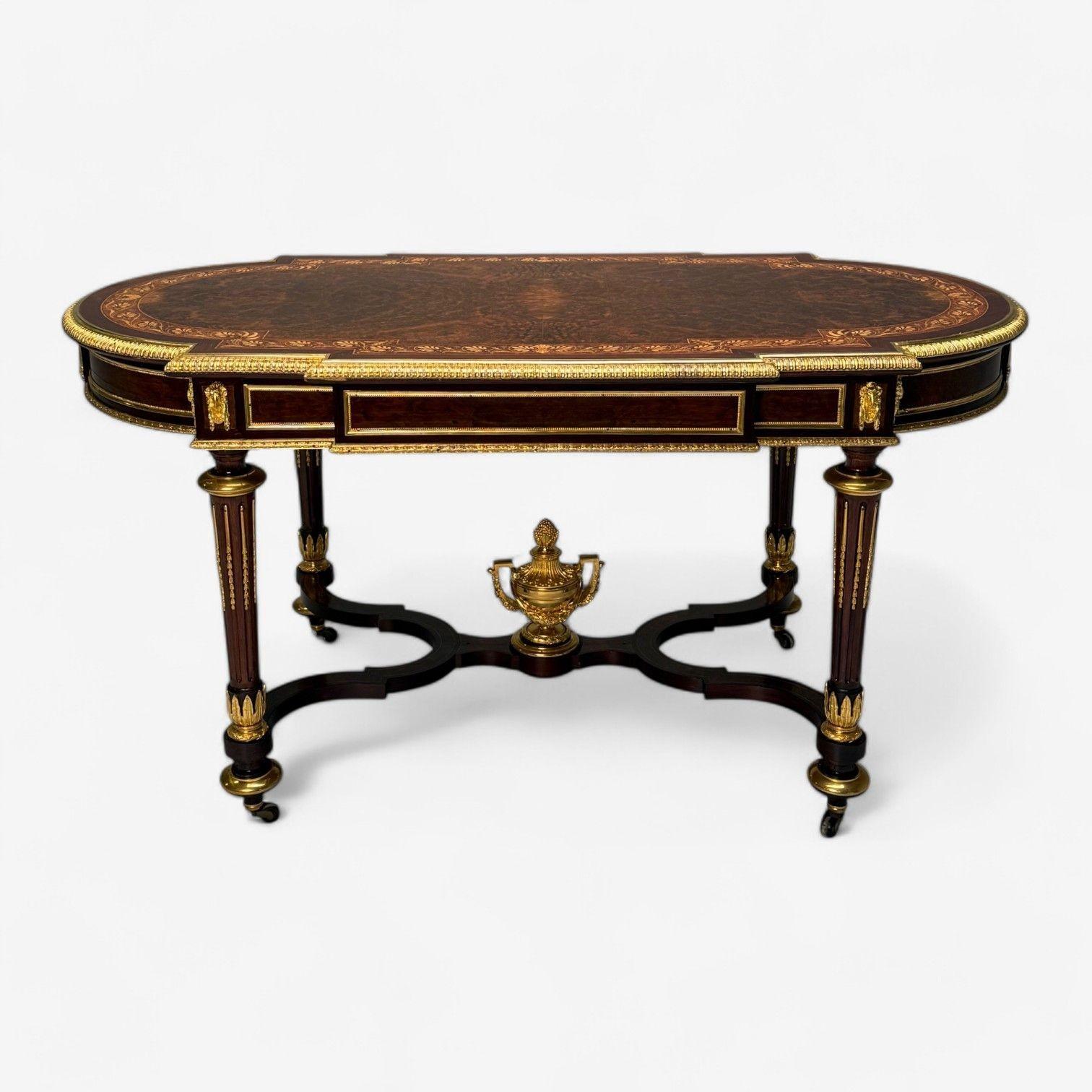 Napoleone III, scrivania, tavolo da centro, bronzo, tartaruga intarsiata, Francia, XIX secolo in vendita 11
