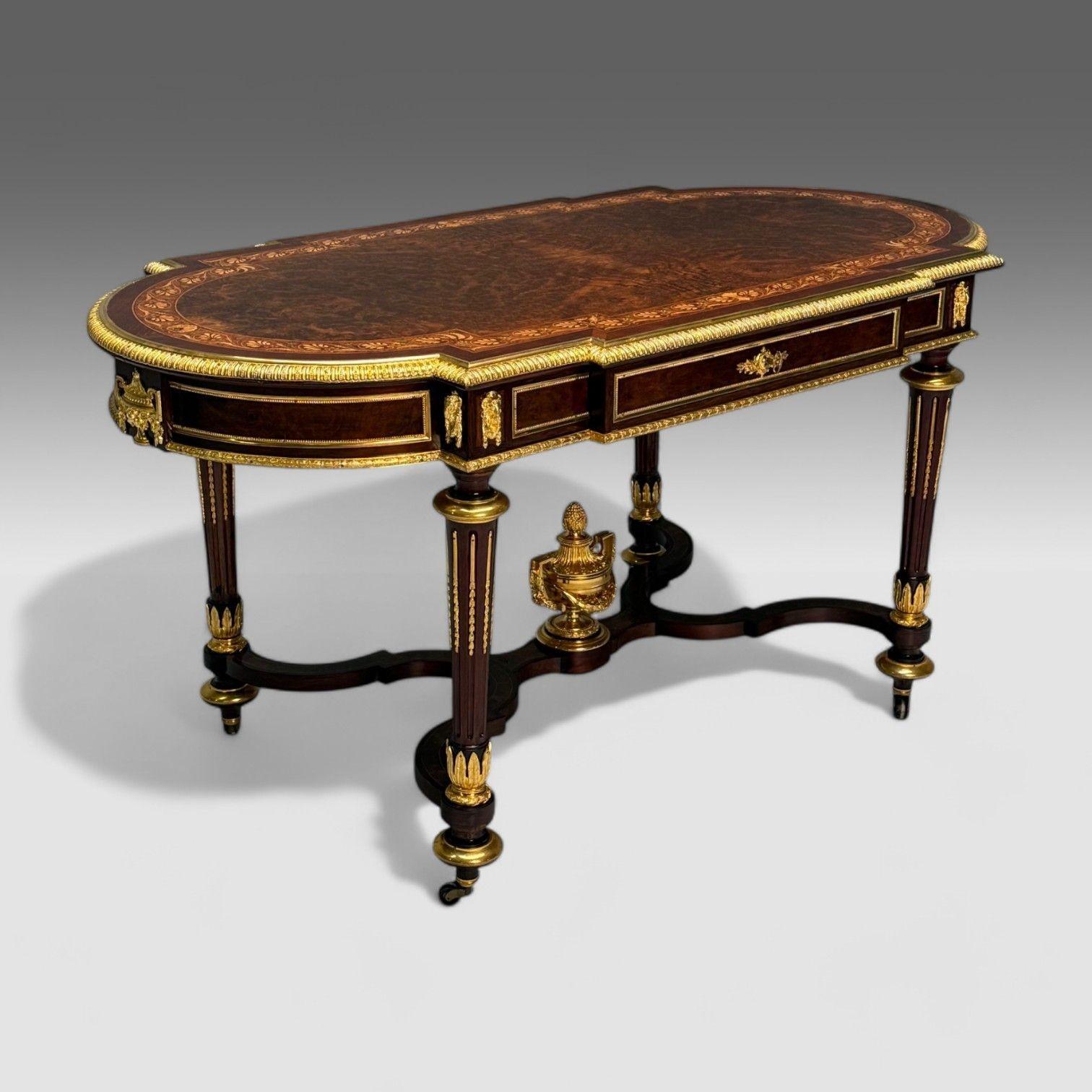 Napoleone III, scrivania, tavolo da centro, bronzo, tartaruga intarsiata, Francia, XIX secolo in vendita 4
