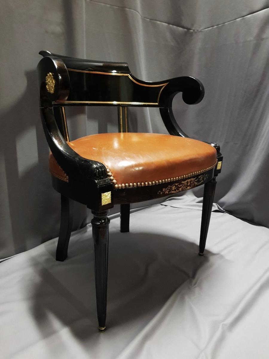 French Napoleon III Desk Secretary Writing Table and Its Armchair France, 19th Century