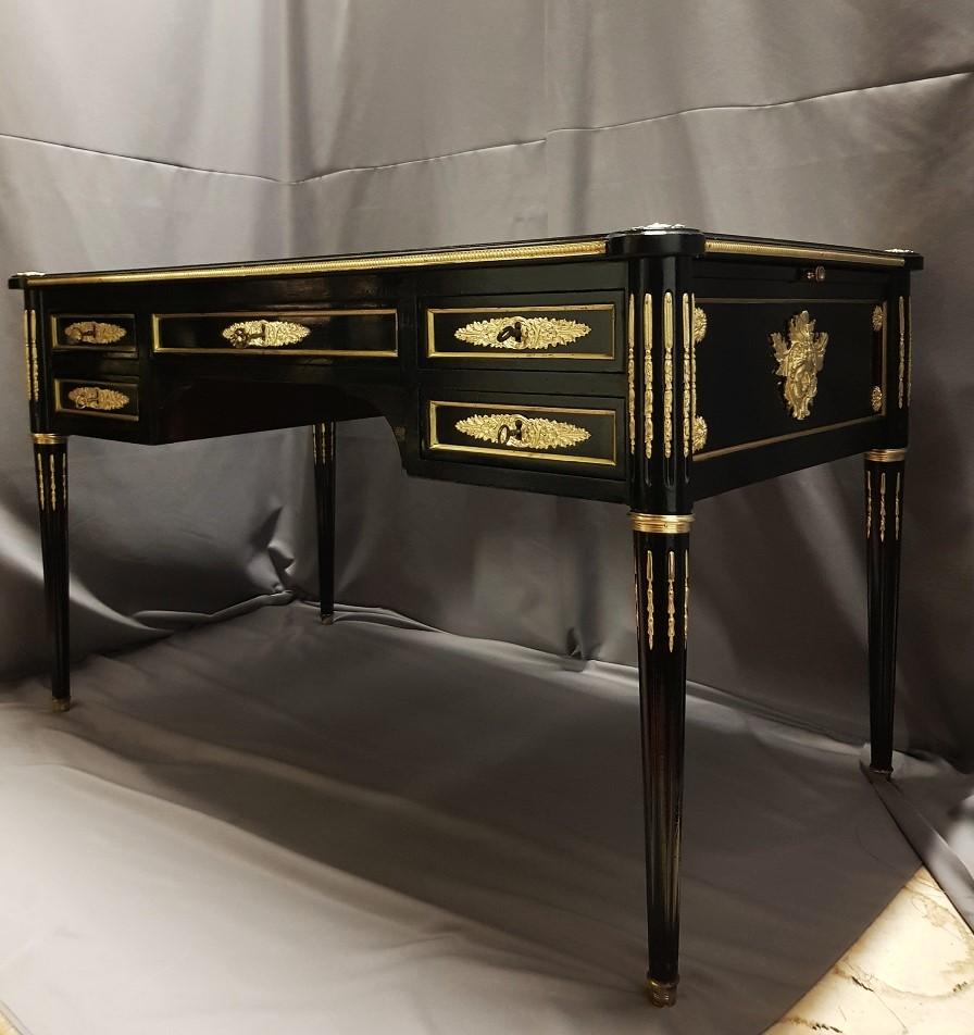 Blackened Napoleon III Desk Secretary Writing Table and Its Armchair France, 19th Century