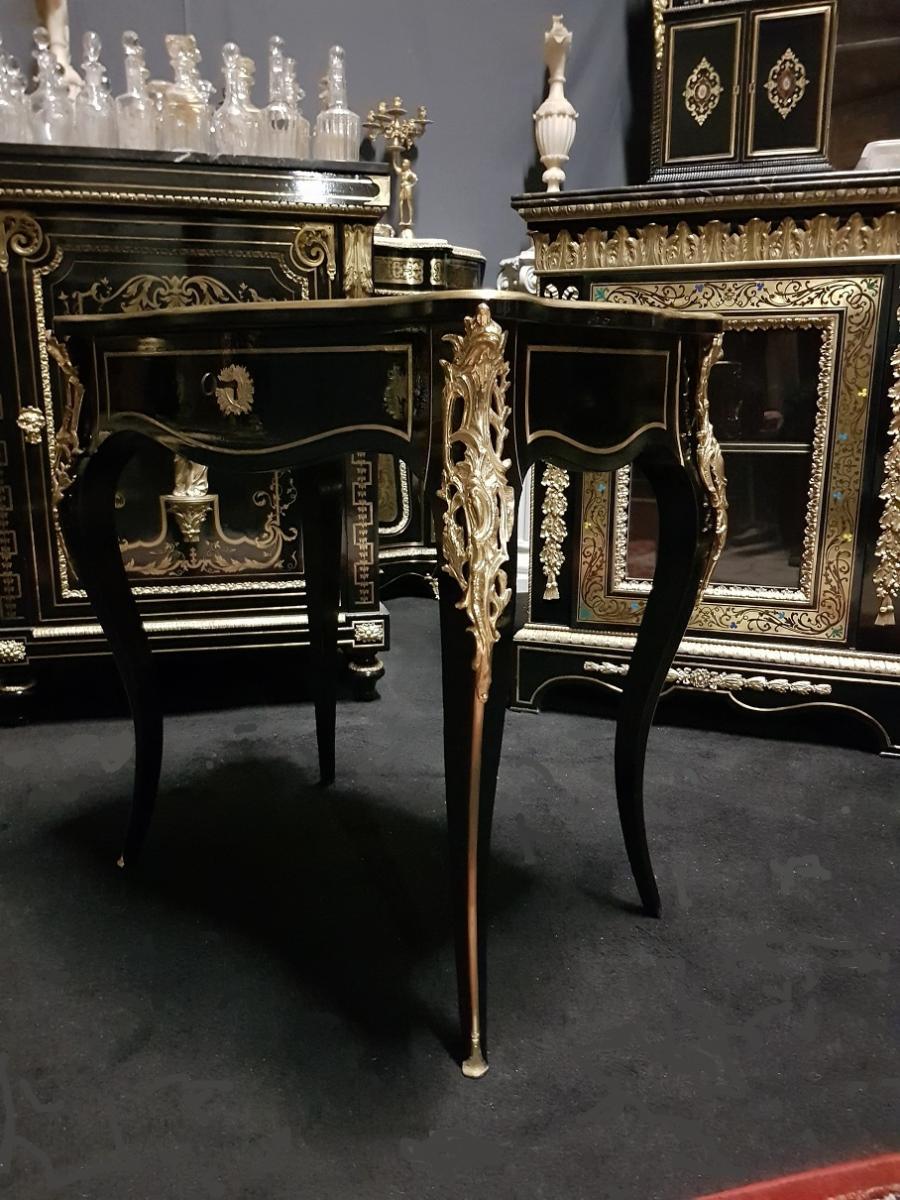 French Napoleon III Desk Writing Table in Queen's Boulle Marquetry, 19th Century