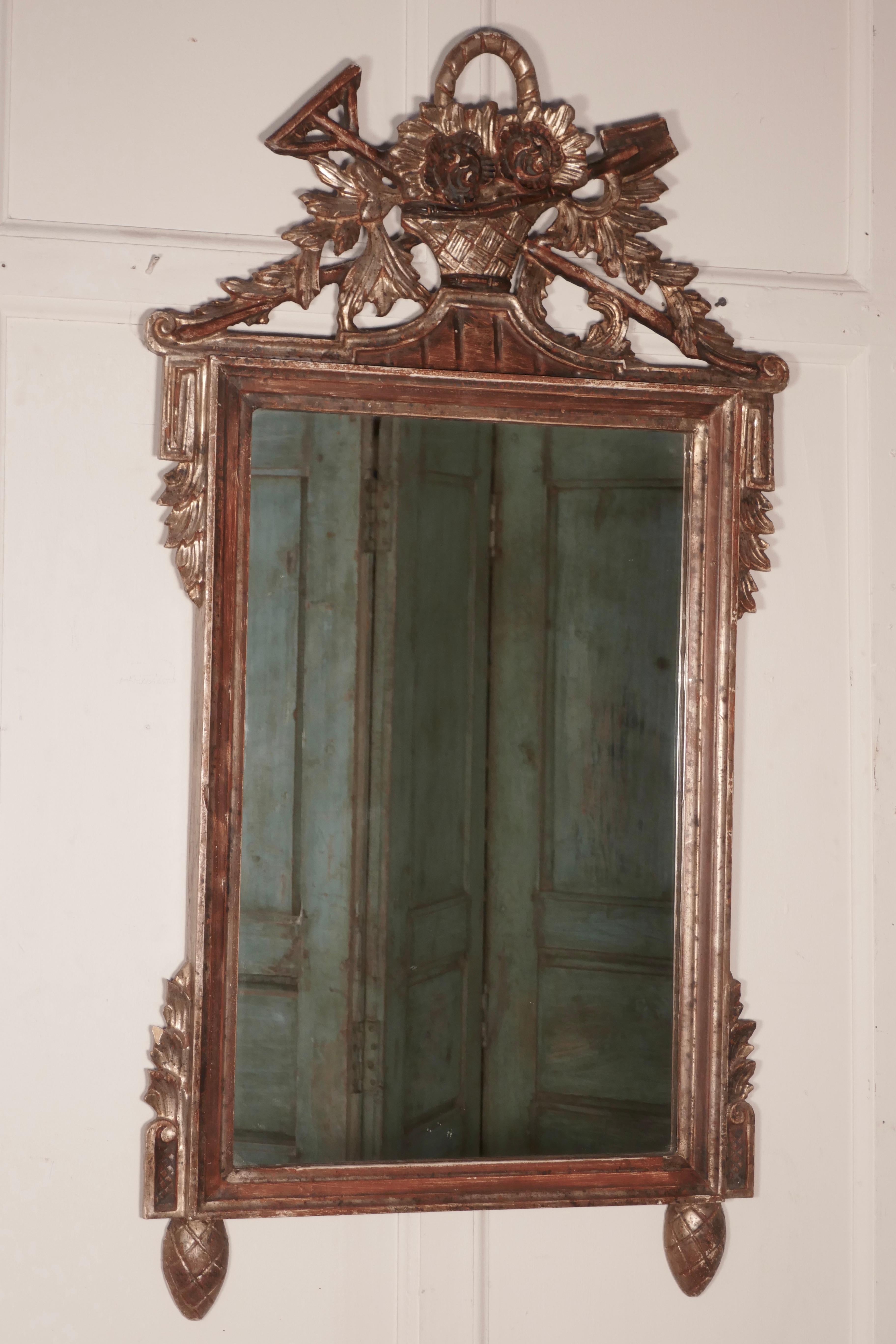 Napoleon III, distressed, faded wall mirror on a gardening theme 

This is a very old and beautifully worn piece, the frame has lost a little of its lustre now but the gold and colored finish is still very attractive 

 The mirror frame is an