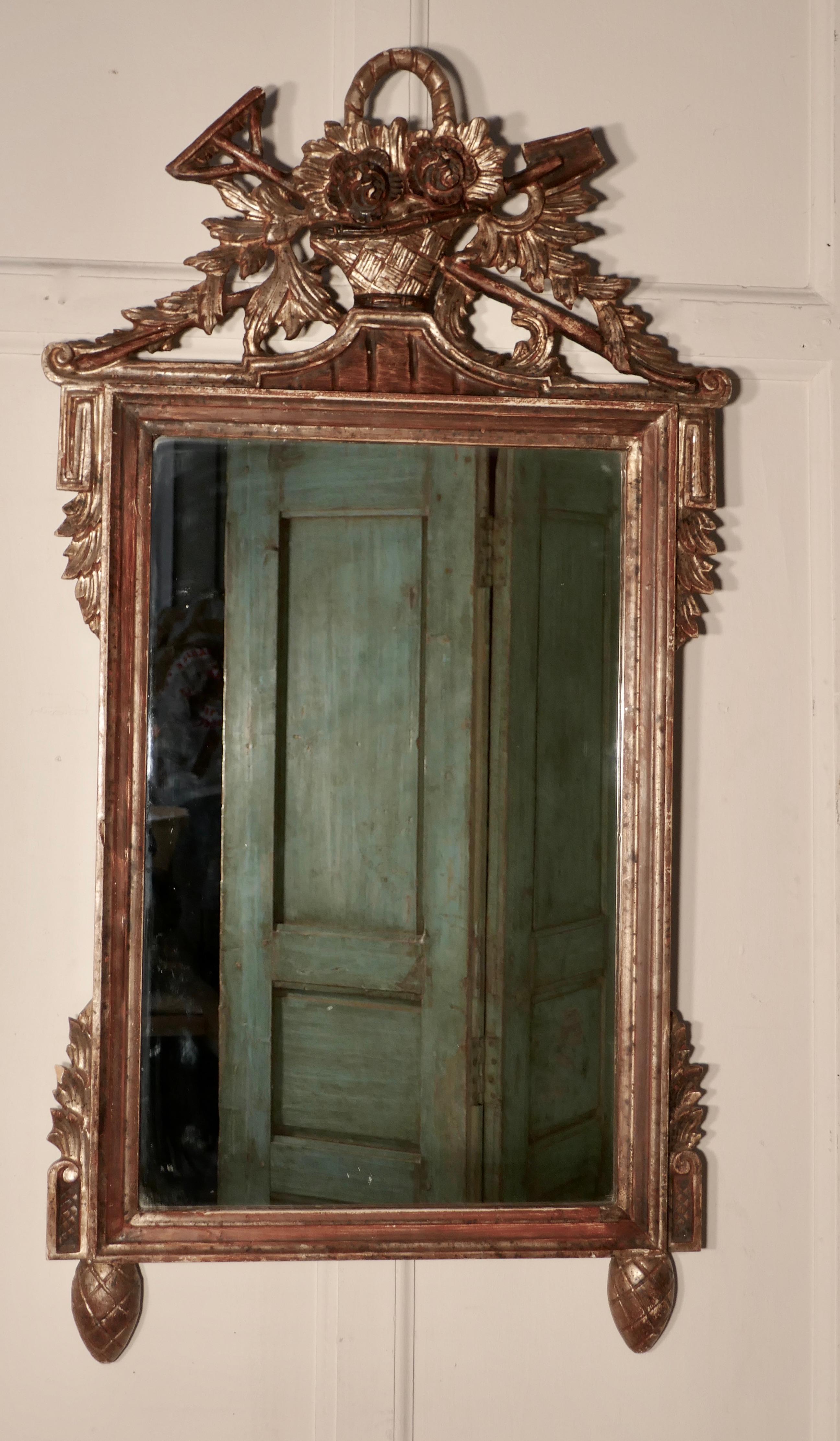 Mid-19th Century Napoleon III, Distressed, Faded Wall Mirror on a Gardening Theme