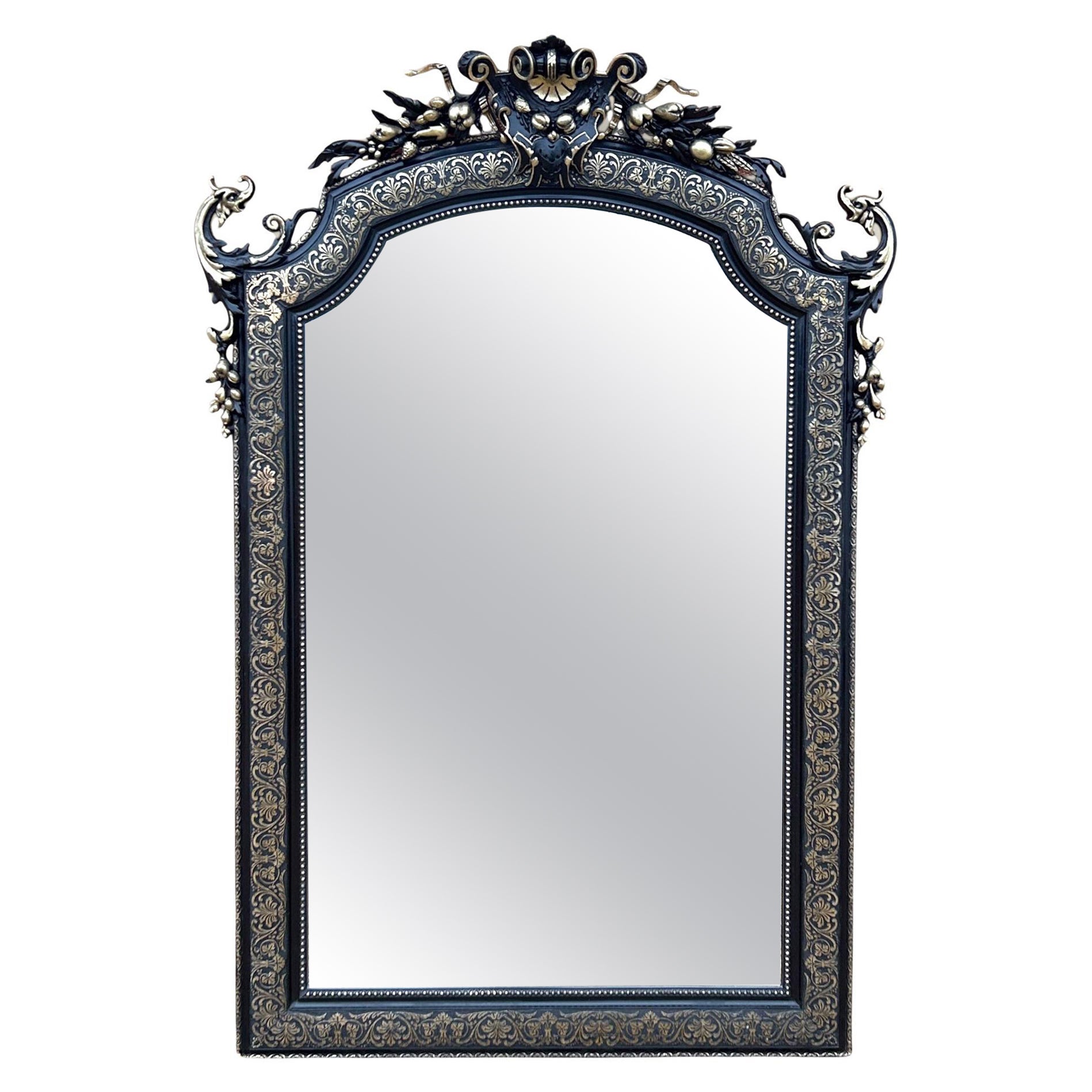 Napoleon III Ebonised & Gilt Carved Overmantle Mirror