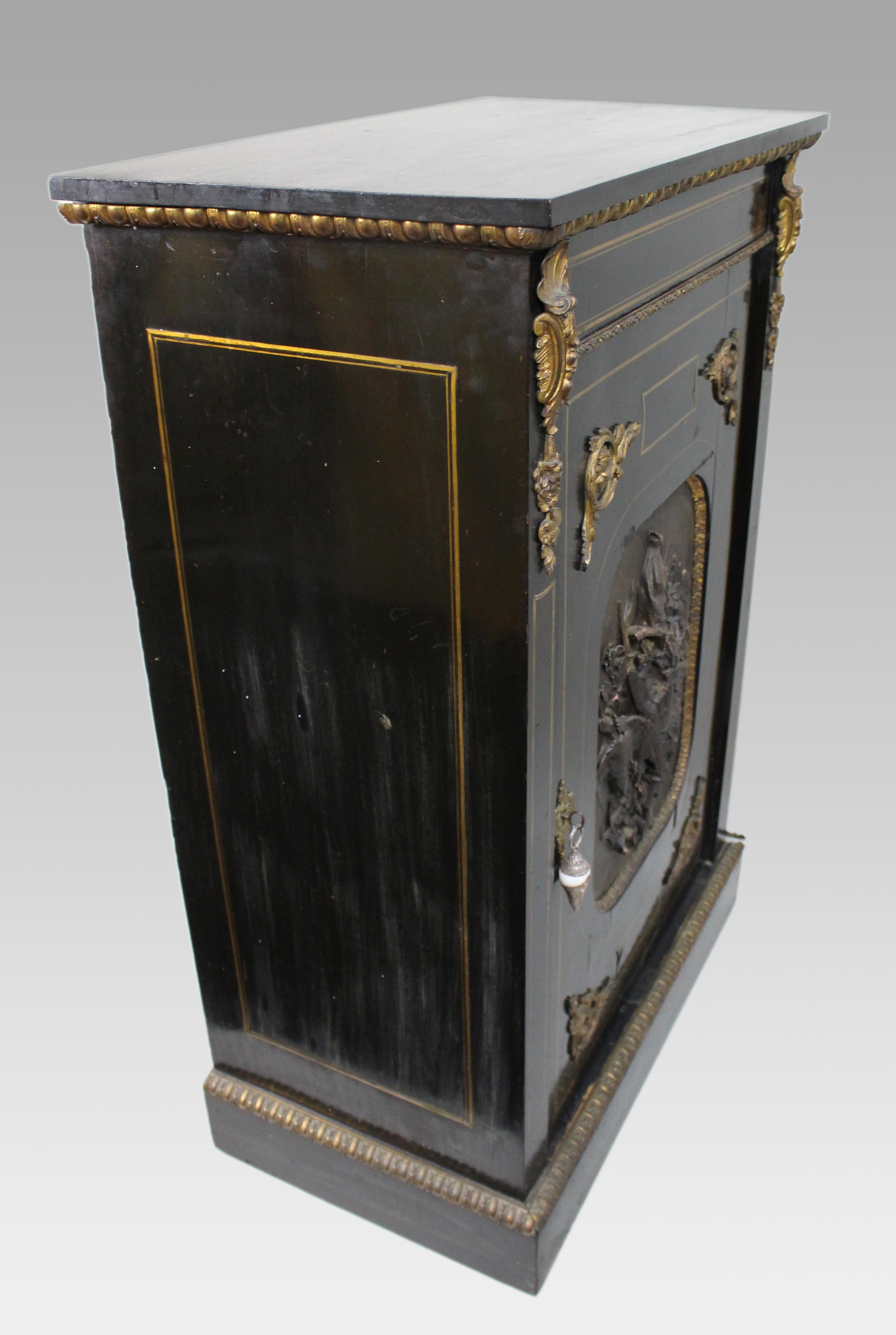 Napoleon III Ebonised Pier Cabinet with Electrotype Panel – French, c.1865 For Sale 6