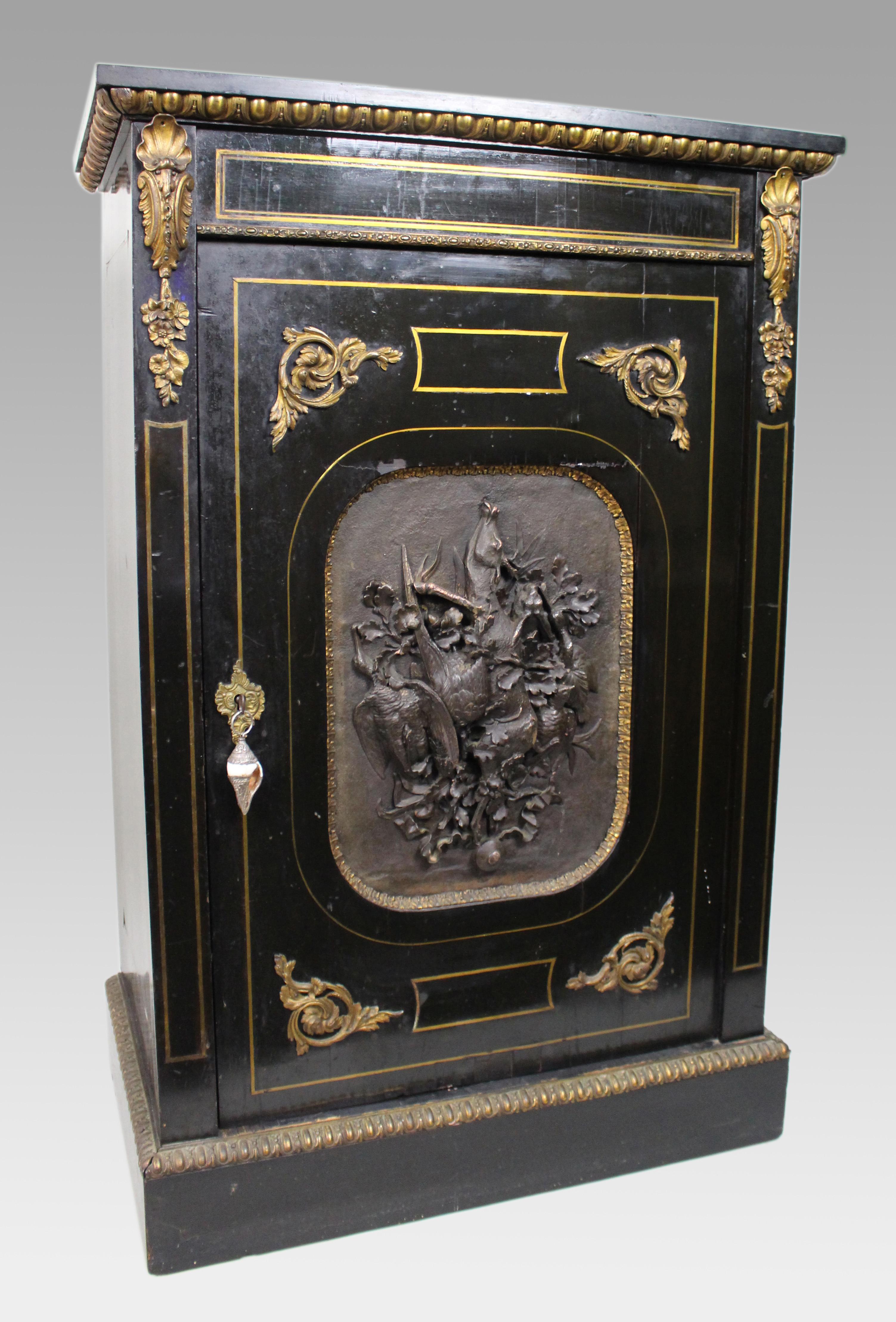 19th Century Napoleon III Ebonised Pier Cabinet with Electrotype Panel – French, c.1865 For Sale