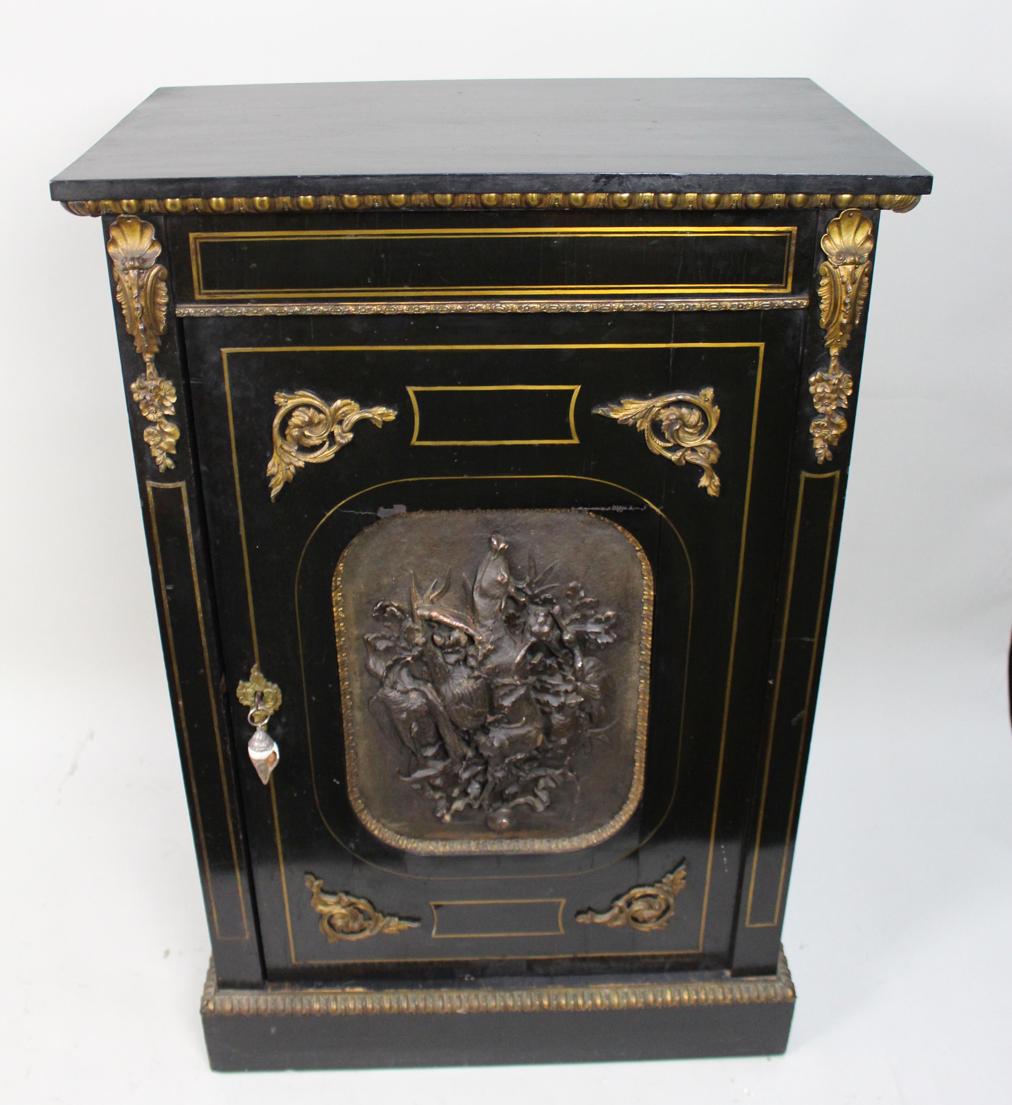 Wood Napoleon III Ebonised Pier Cabinet with Electrotype Panel – French, c.1865 For Sale