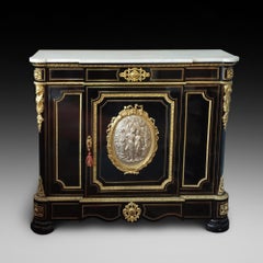 Napoleon III Ebonized & Marble Topped Side Cabinet