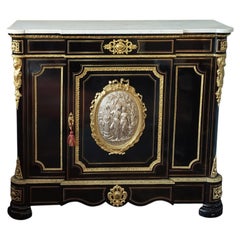 Napoleon III Ebonized & Marble Topped Side Cabinet