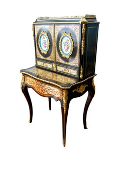 Napoleon III Ebonized Wood, Gilt Bronze and Brass Inlaid Bonheur Du Jour