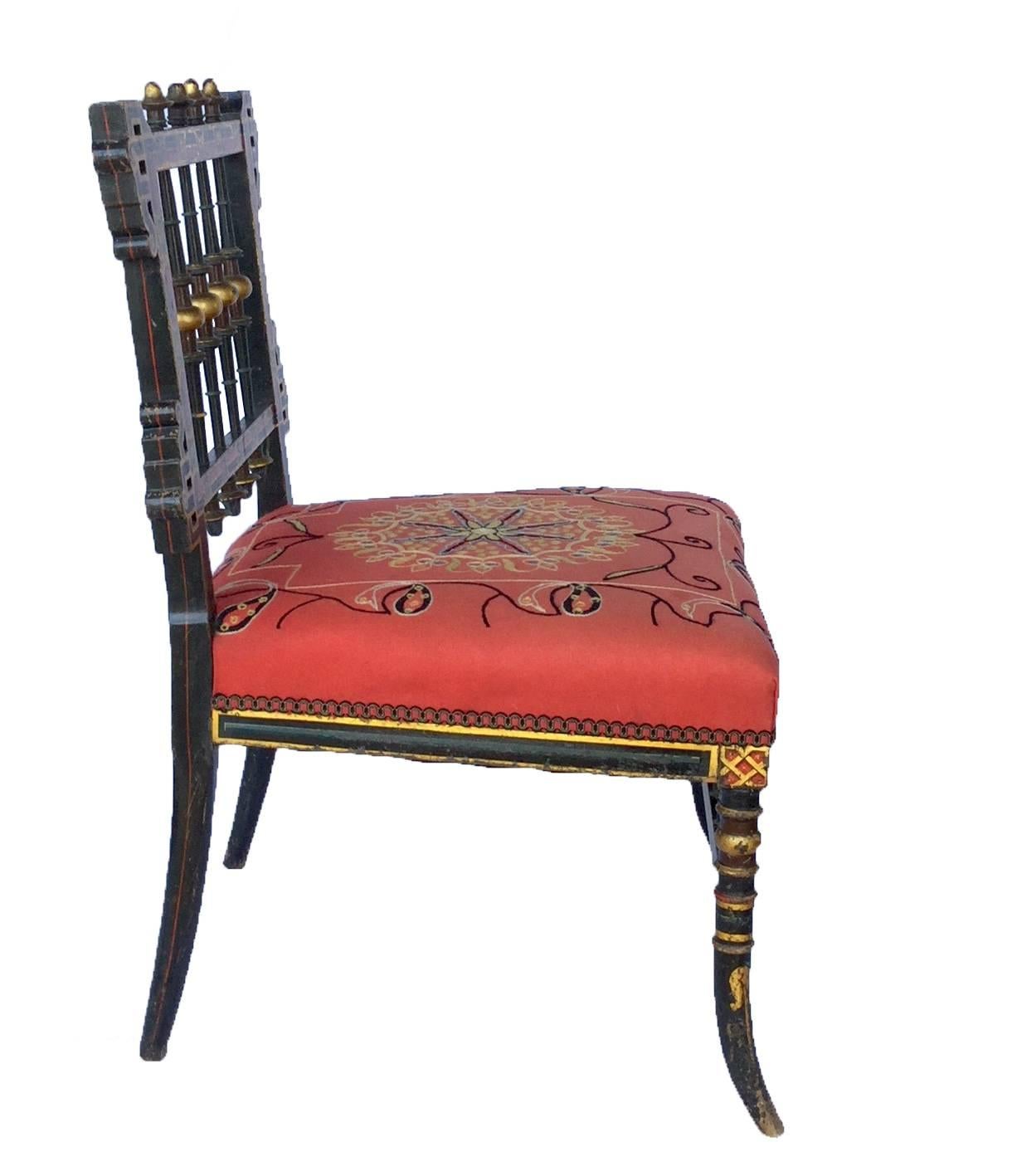 Aesthetic Movement Napoleon III Ebonized, Gilt-Decorated Slipper Chair For Sale