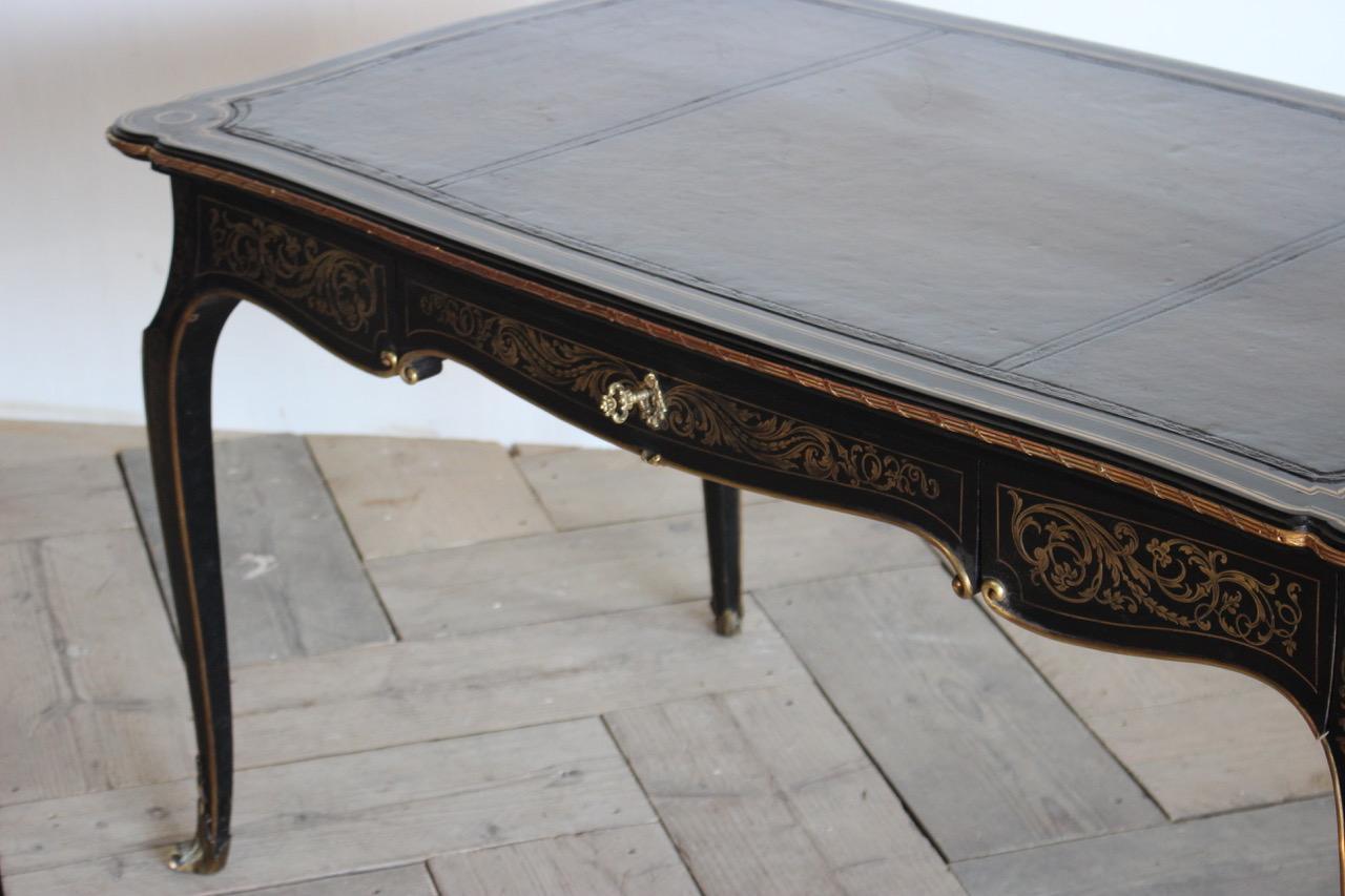 French Napoleon III Ebony and Brass Inlaid Desk