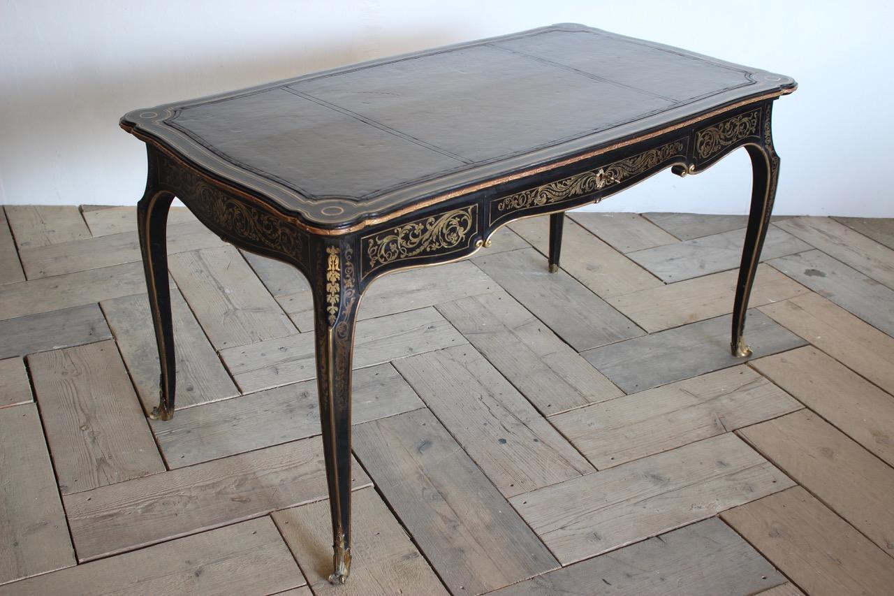 Napoleon III Ebony and Brass Inlaid Desk In Good Condition In Gloucestershire, GB