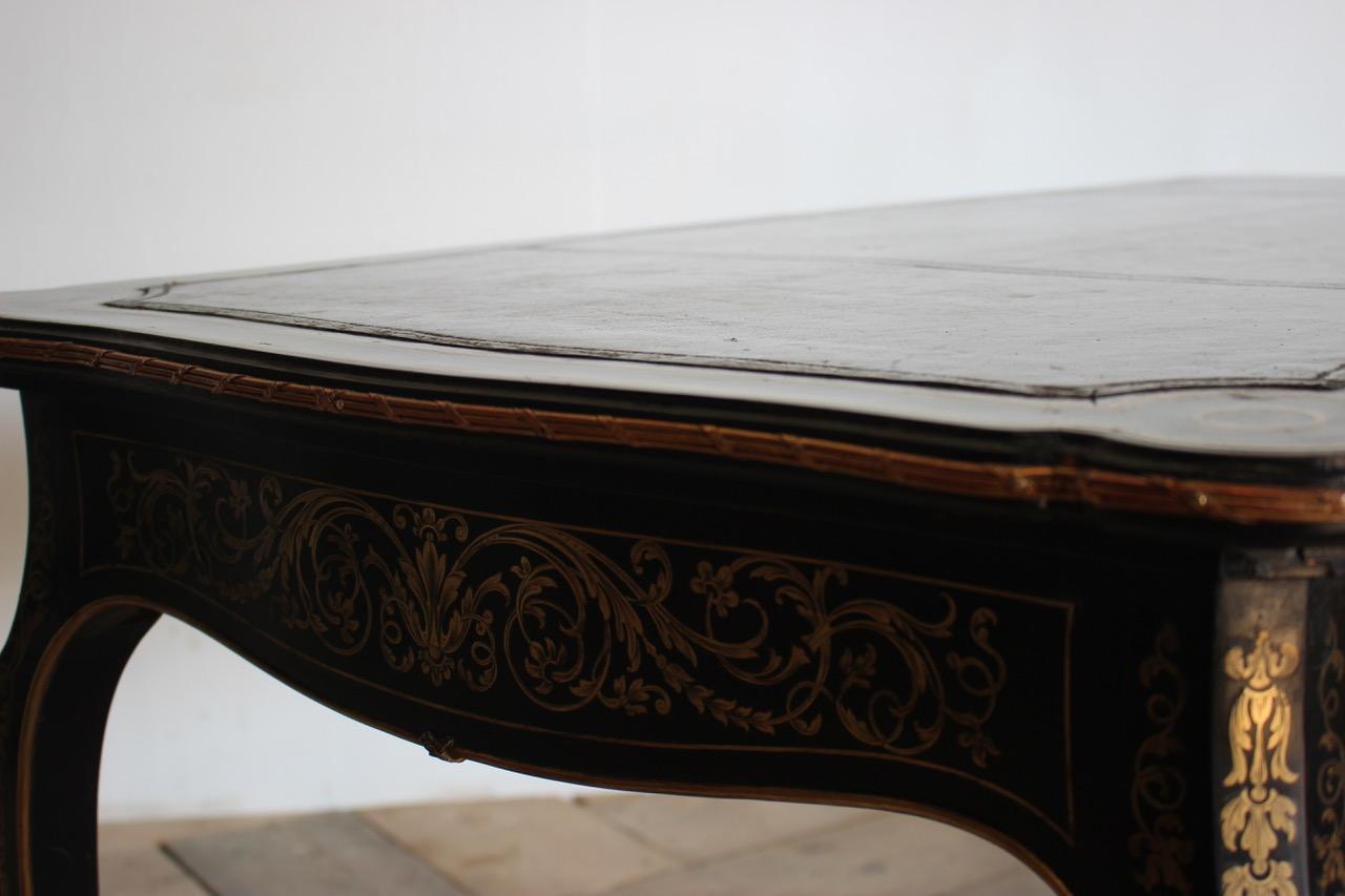 Wood Napoleon III Ebony and Brass Inlaid Desk