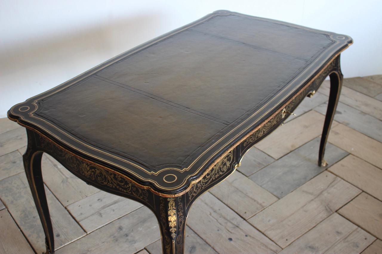 Napoleon III Ebony and Brass Inlaid Desk 1