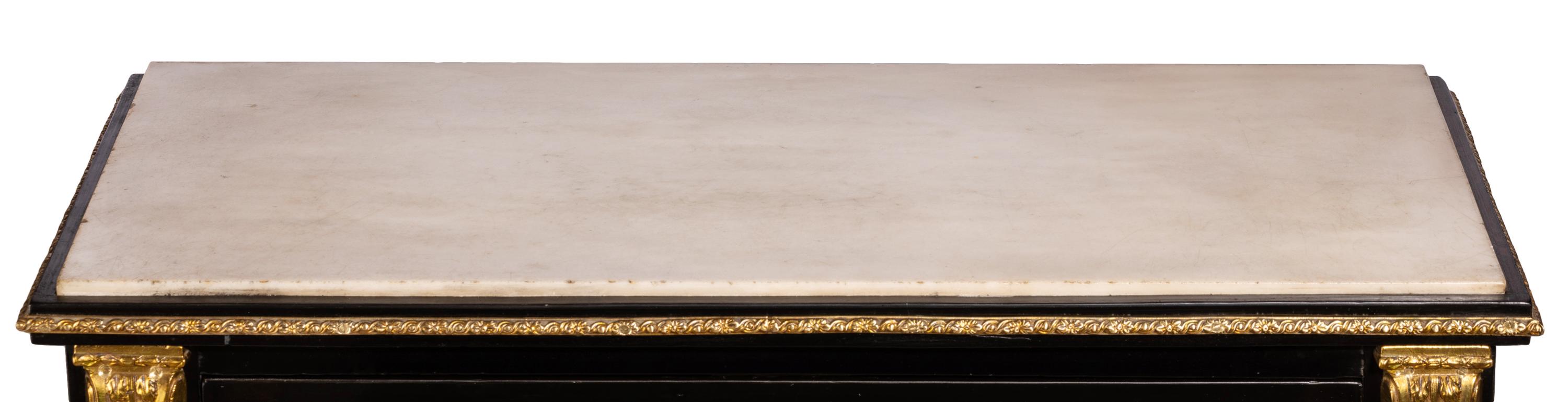 Chiffoniere Napoleone III in ebano con scrivania, intarsi in ottone in vendita 13