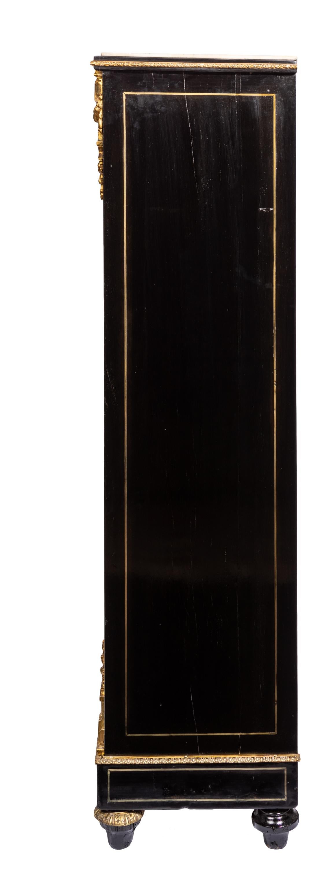 Chiffoniere Napoleone III in ebano con scrivania, intarsi in ottone In condizioni buone in vendita a Madrid, ES