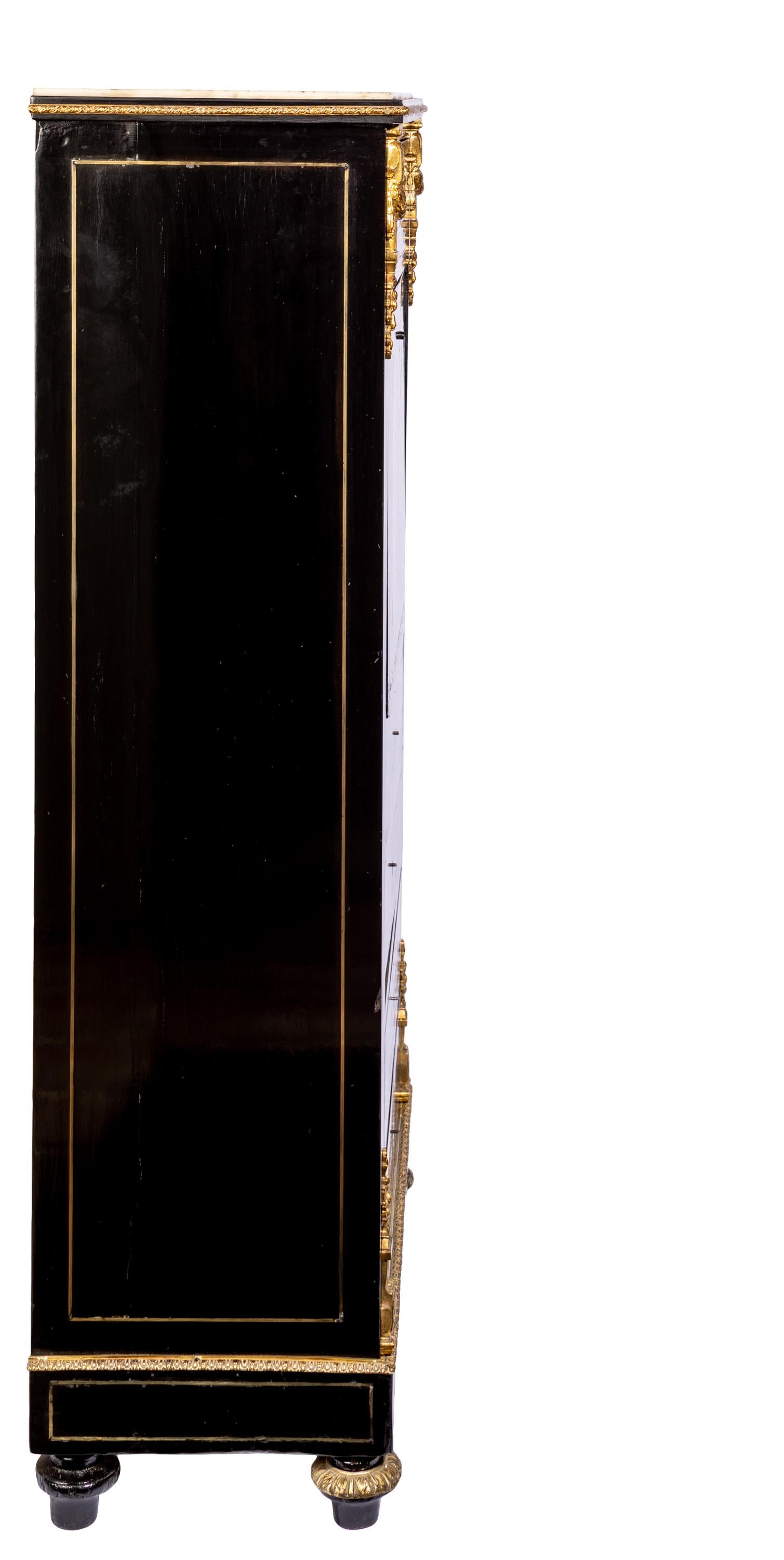 XIX secolo Chiffoniere Napoleone III in ebano con scrivania, intarsi in ottone in vendita