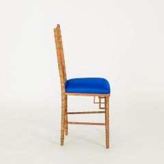 Napoleon III Electric Blue Silk Giltwood Bamboo Chair