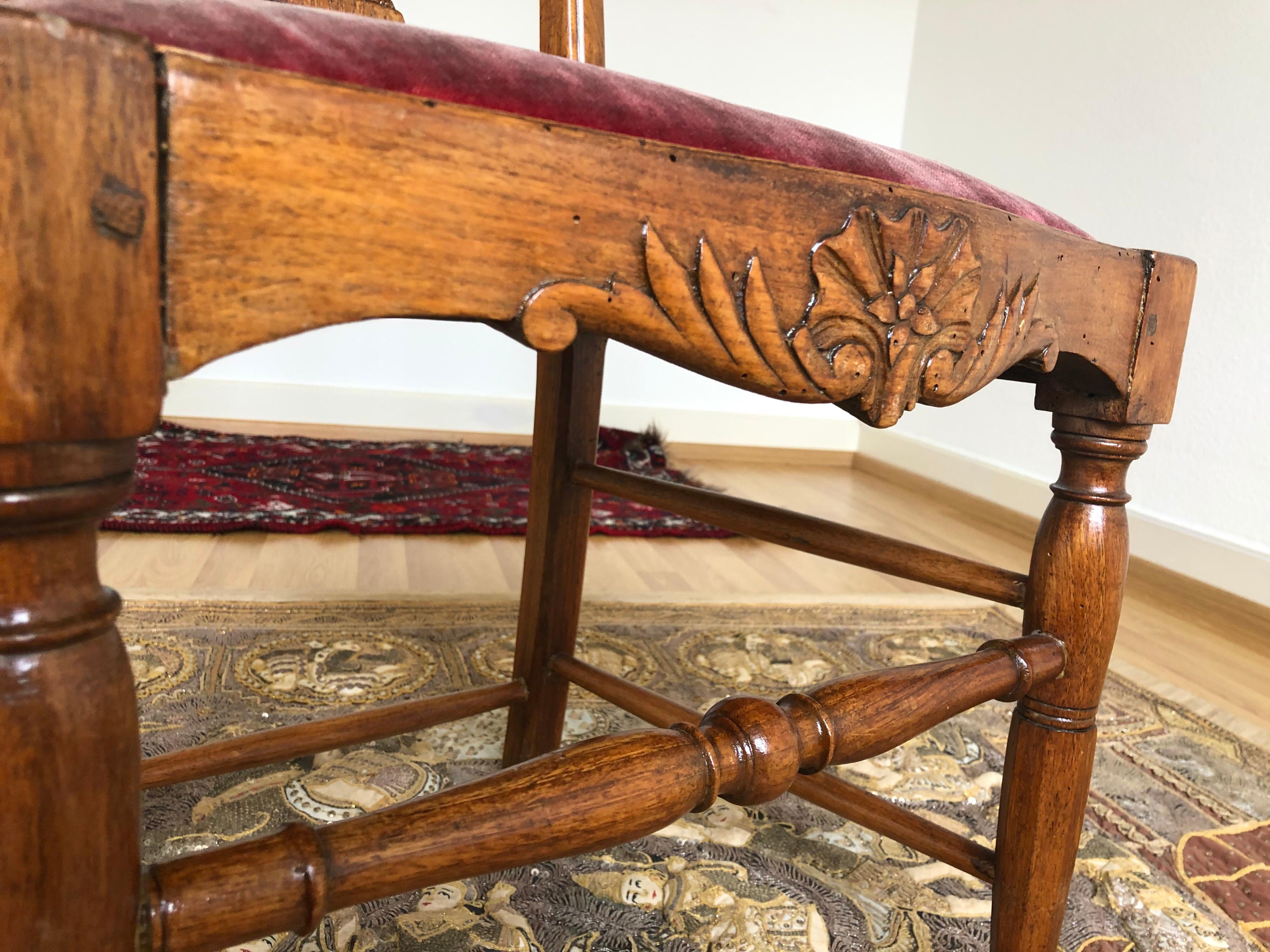 Hand-Carved Napoleon III Empire Carved Walnut Side Chair Velvet Red Seat, France SALE 