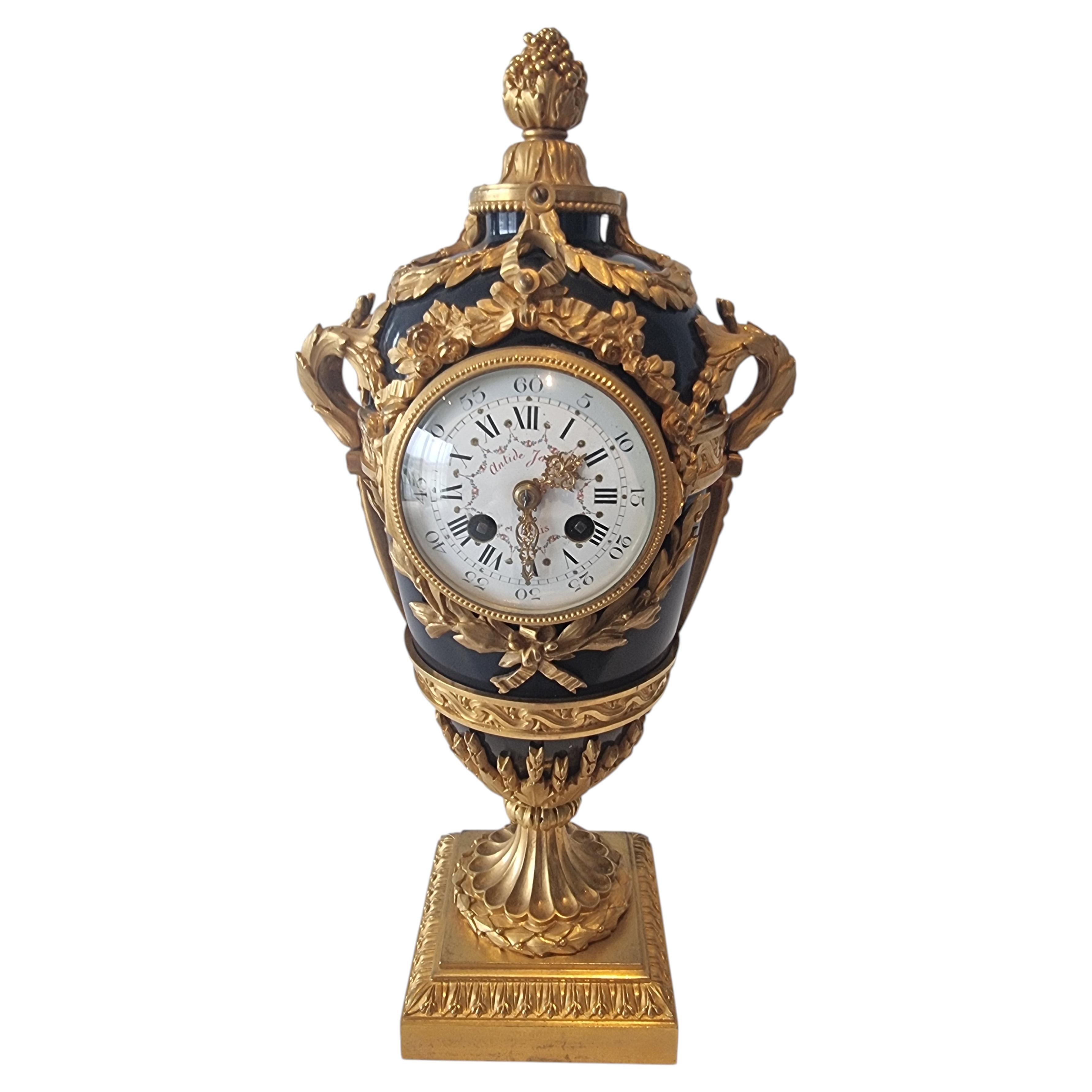 Napoleon III enamel and ormolu urn clock signed in the bronze Eug. Hazard For Sale