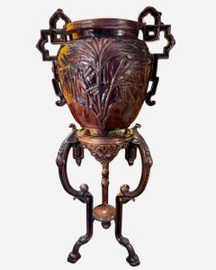 Napoleon III enamelled cast-iron planter, Japanese decor, France, circa 1880