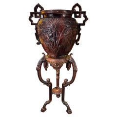 Napoleon III enamelled cast-iron planter, Japanese decor, France, circa 1880
